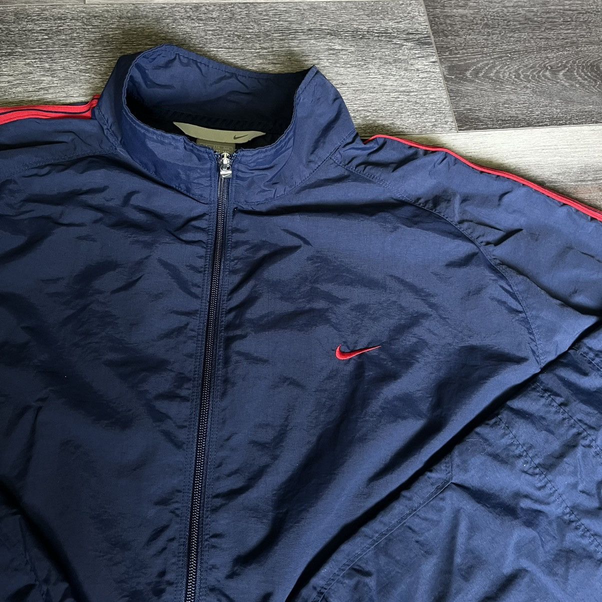 Nike × Vintage Vintage 2000s Nike Swoosh Center Logo Zip Track Jacket Navy Size US XXL / EU 58 / 5 - 3 Thumbnail