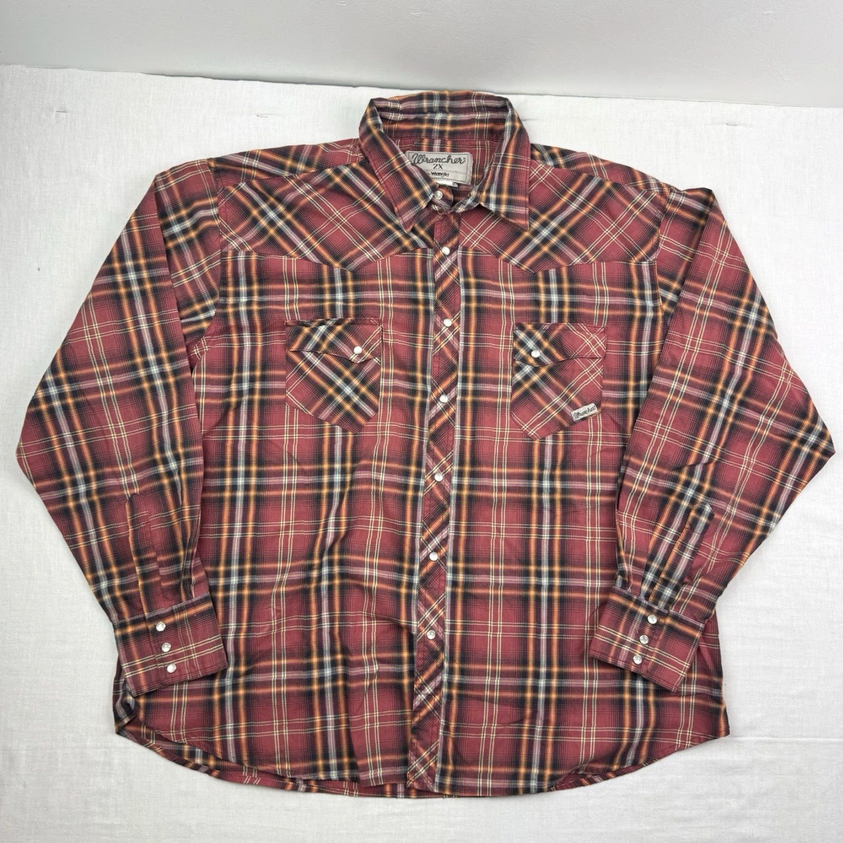 Wrangler VINTAGE Wrangler Wrancher Pearl Snap Shirt Adult 2XL Red Plaid Western Cowboy Mens Size US XXL / EU 58 / 5 - 2 Thumbnail
