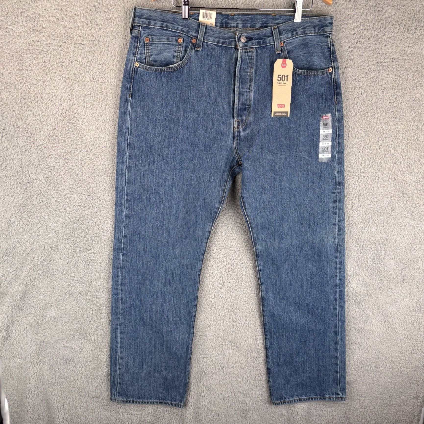 Levi's Levi's 501 Original Fit Jeans Mens 38x32 Straight Button Fly New w/Tags Den﻿im Blue Regular 5-Pocket USA Classic Country Western Size US 38 / EU 54 - 5 Thumbnail