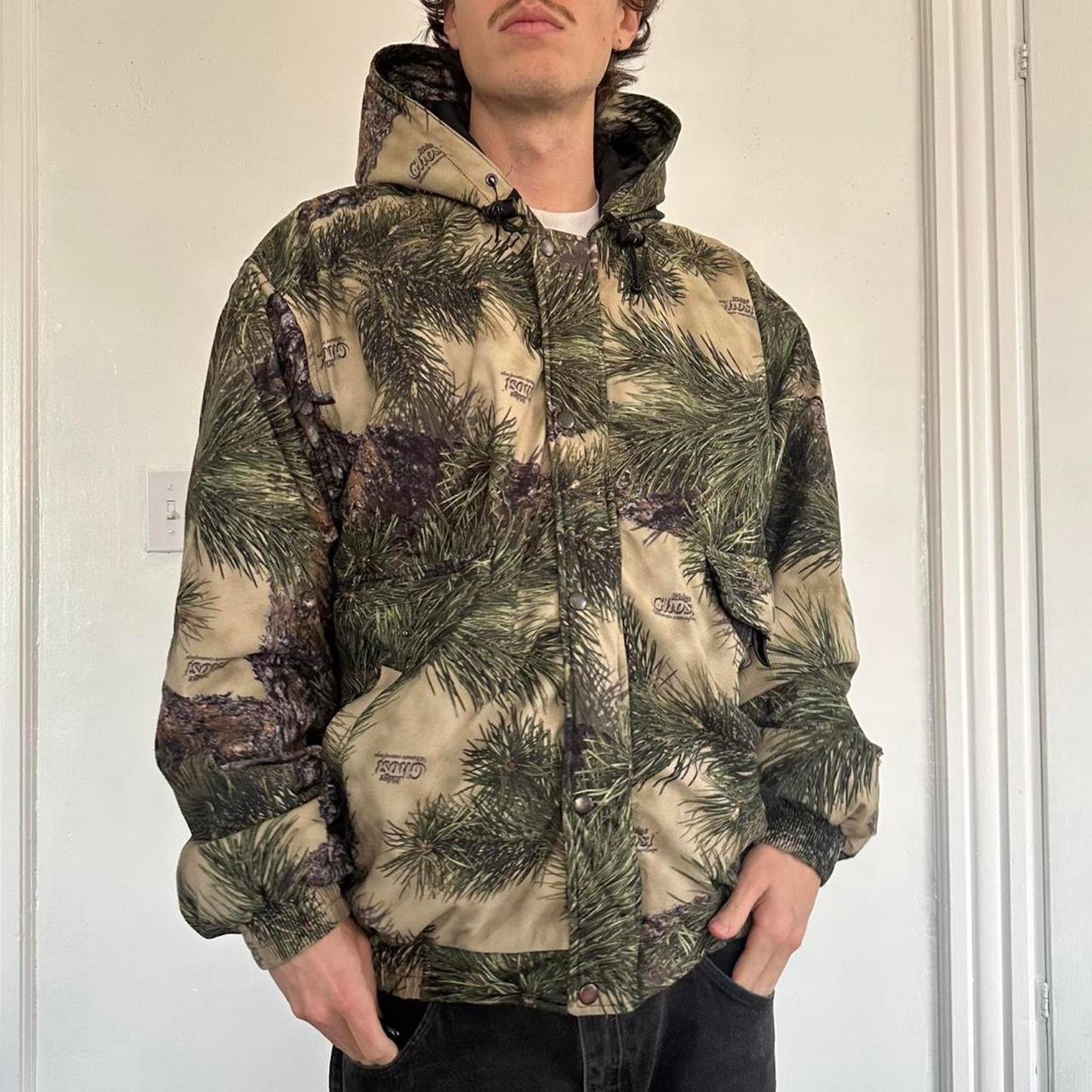 Vintage Vintage 90s Camo Fleece Puffer Zip Up Hooded Work Jacket Size US XL / EU 56 / 4 - 1 Thumbnail