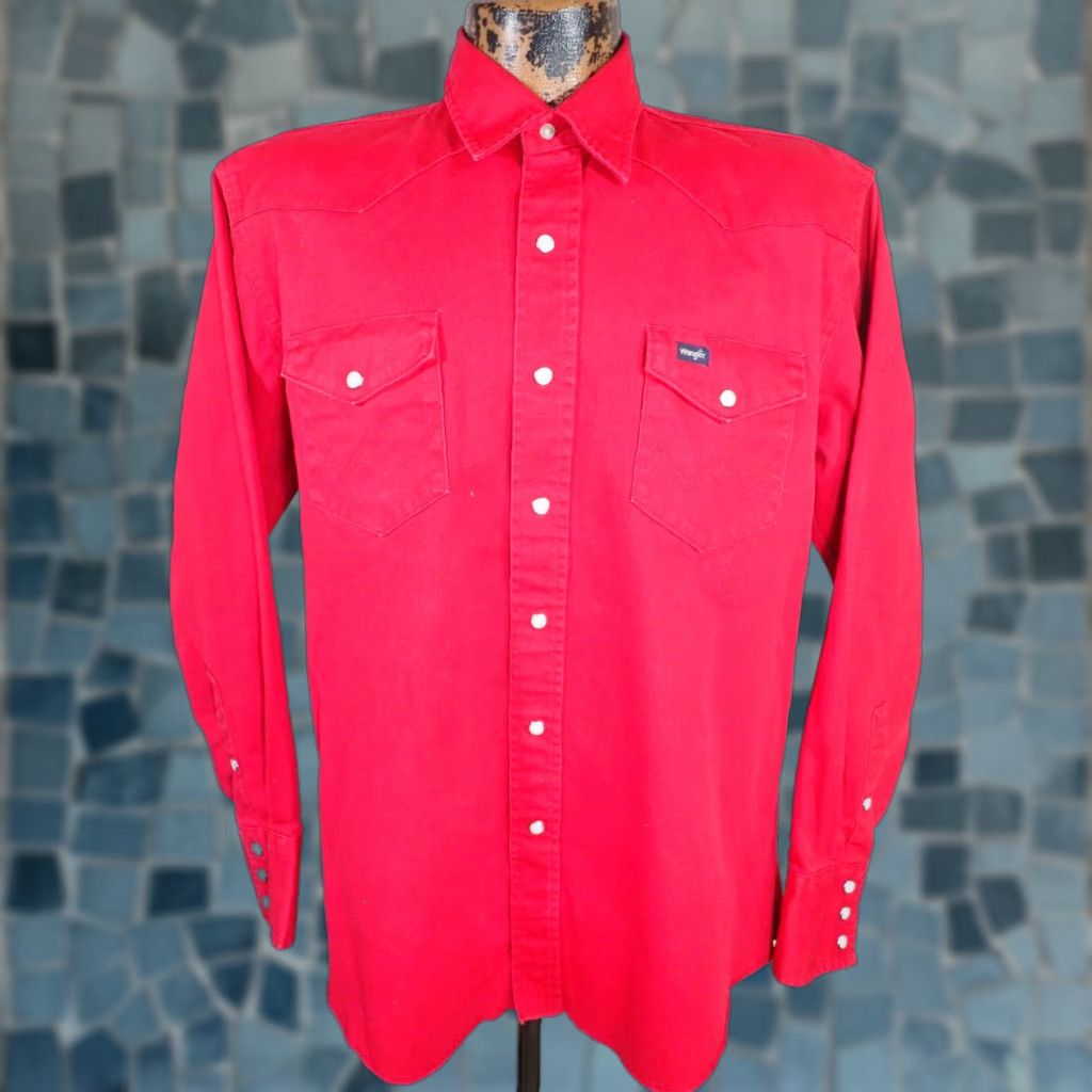 Wrangler Wrangler Mens Large Solid Red Western Pearl Snap Brushpopper Shirt Size US L / EU 52-54 / 3 - 1 Thumbnail