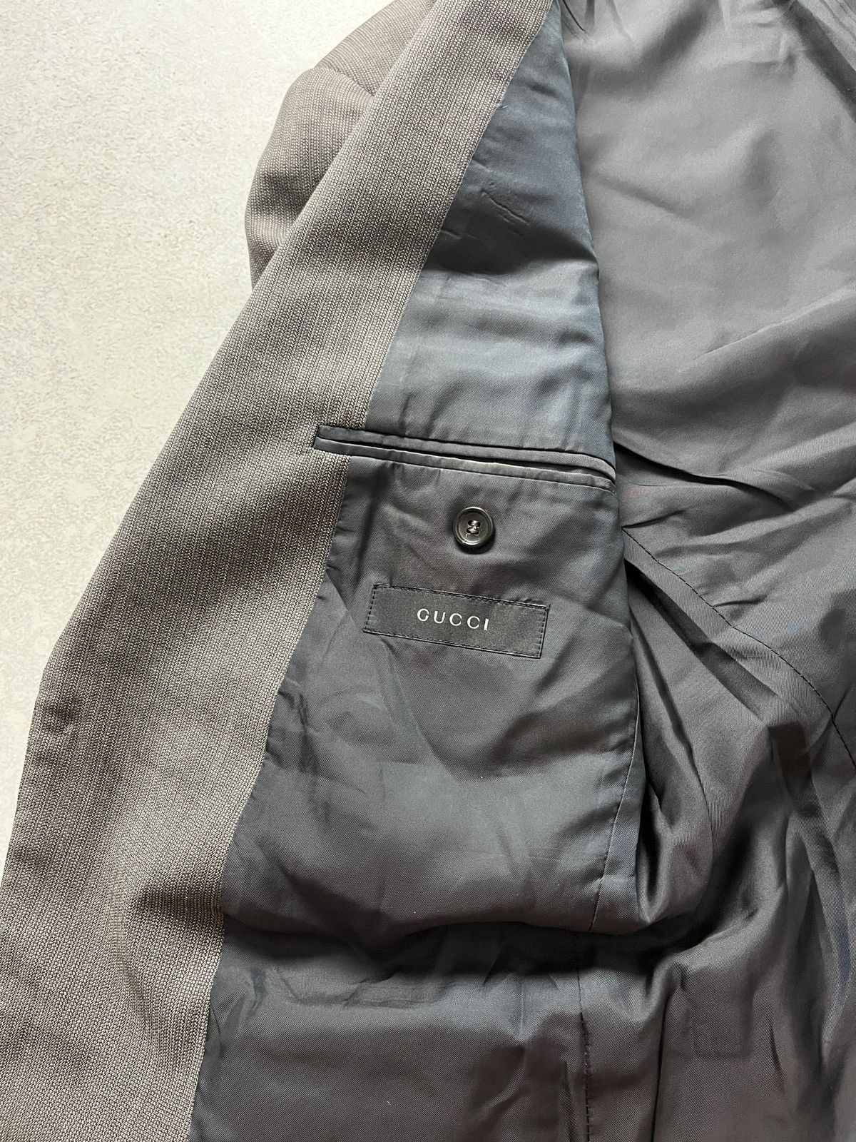 Gucci GUCCI Grey Wool Suit Jacket Peak Lapel 2 Button Blazer Size 38R - 9 Thumbnail