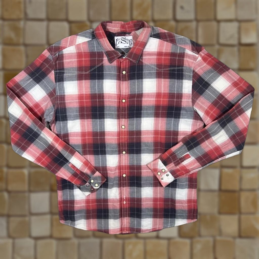 Levi's Levi Strauss & Co Levi's Red Plaid Check Western Popper Long Sleeve Shirt Medium Men Modern Pattern Check-Red/Black/Grey/White Christmas 1970s Size US M / EU 48-50 / 2 - 1 Thumbnail