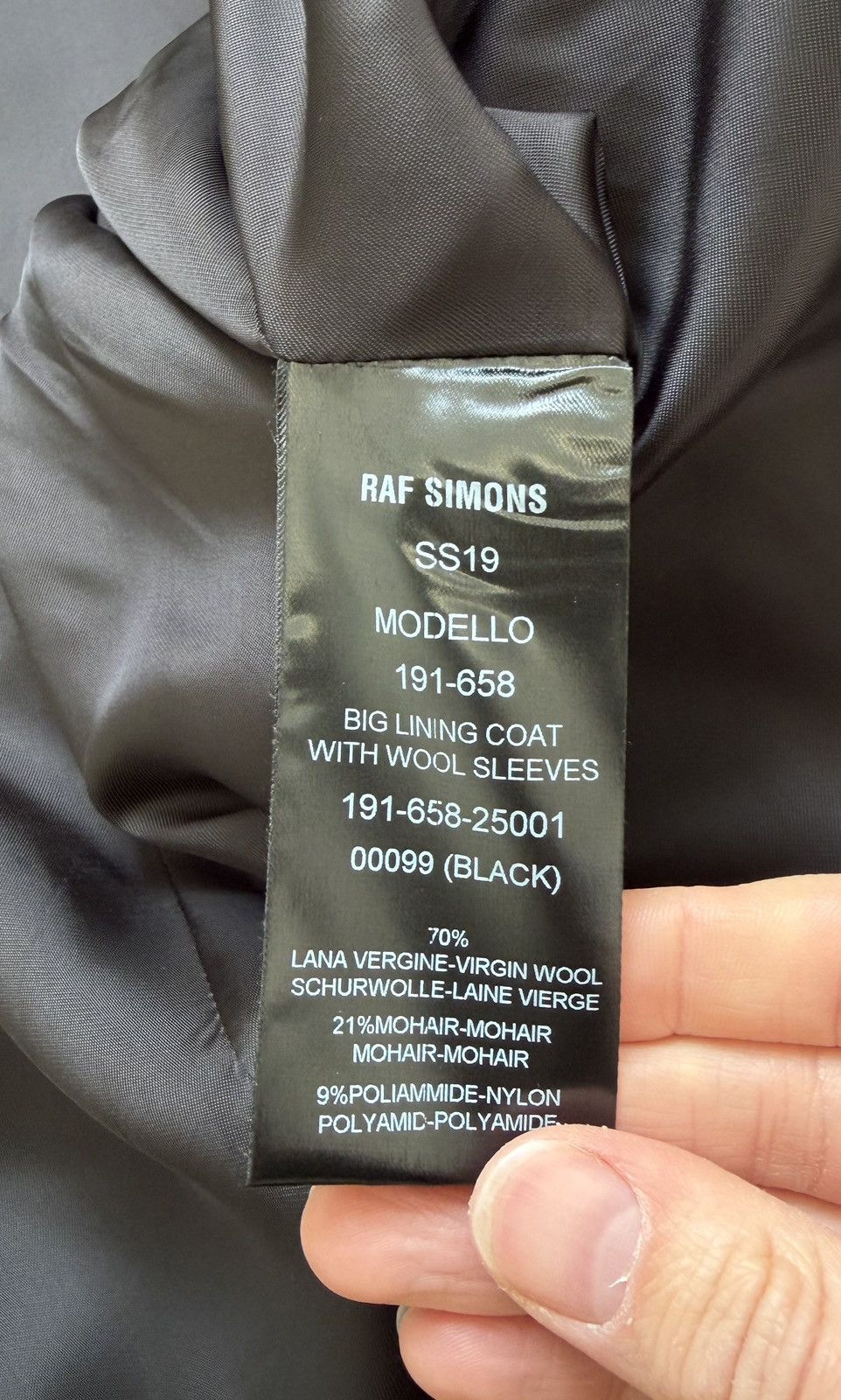 Raf Simons S/S 19 Black ‘Big Lining Coat With Wool Sleeves’ Size US M / EU 48-50 / 2 - 12 Thumbnail