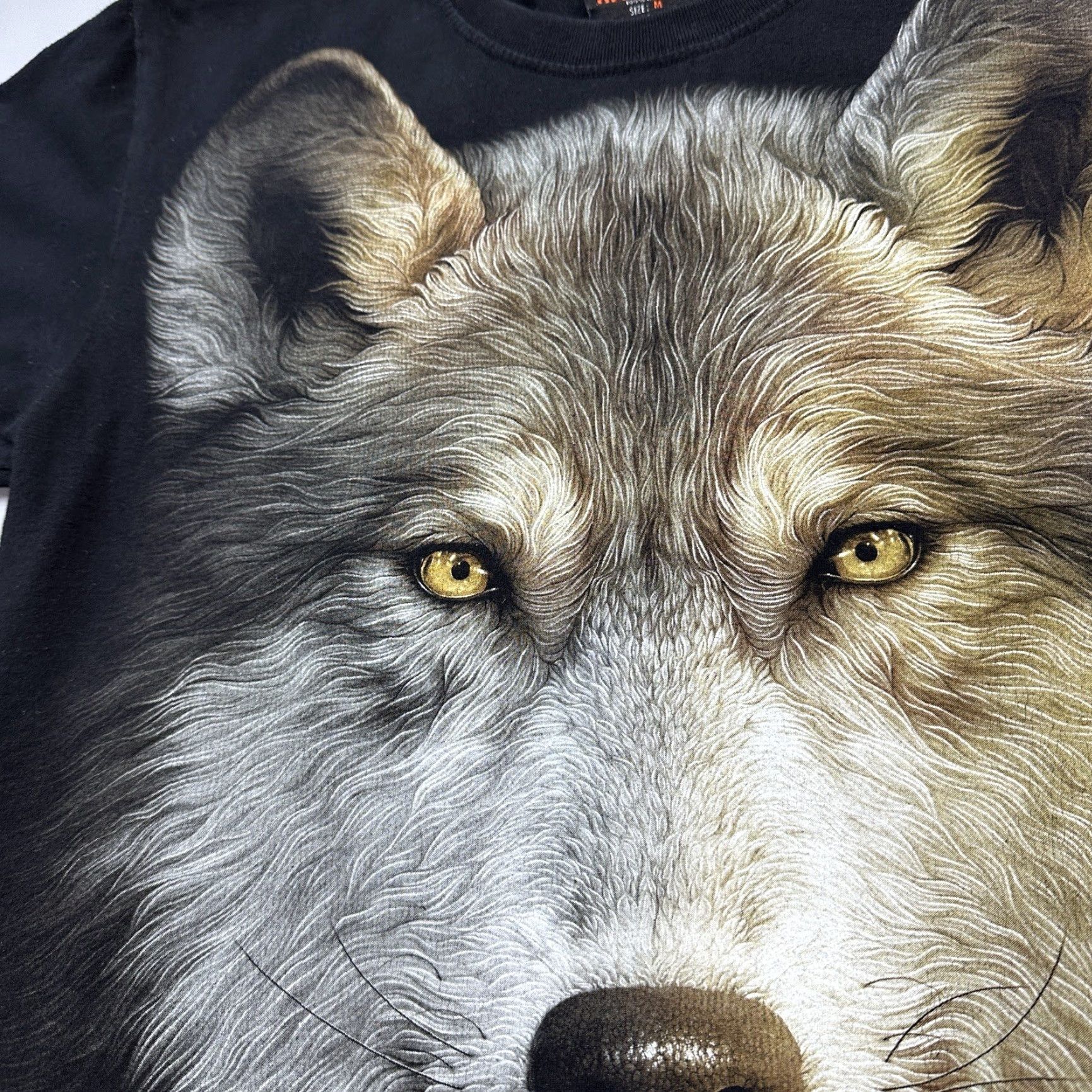 Vintage Rock Chang Shirt Mens Medium Black High Definition All Over Wolf Print T-Shirt Short Sleeve Crew Neck Graphic Print 90s Animals Nature Outdoor Mens Size US M / EU 48-50 / 2 - 3 Thumbnail
