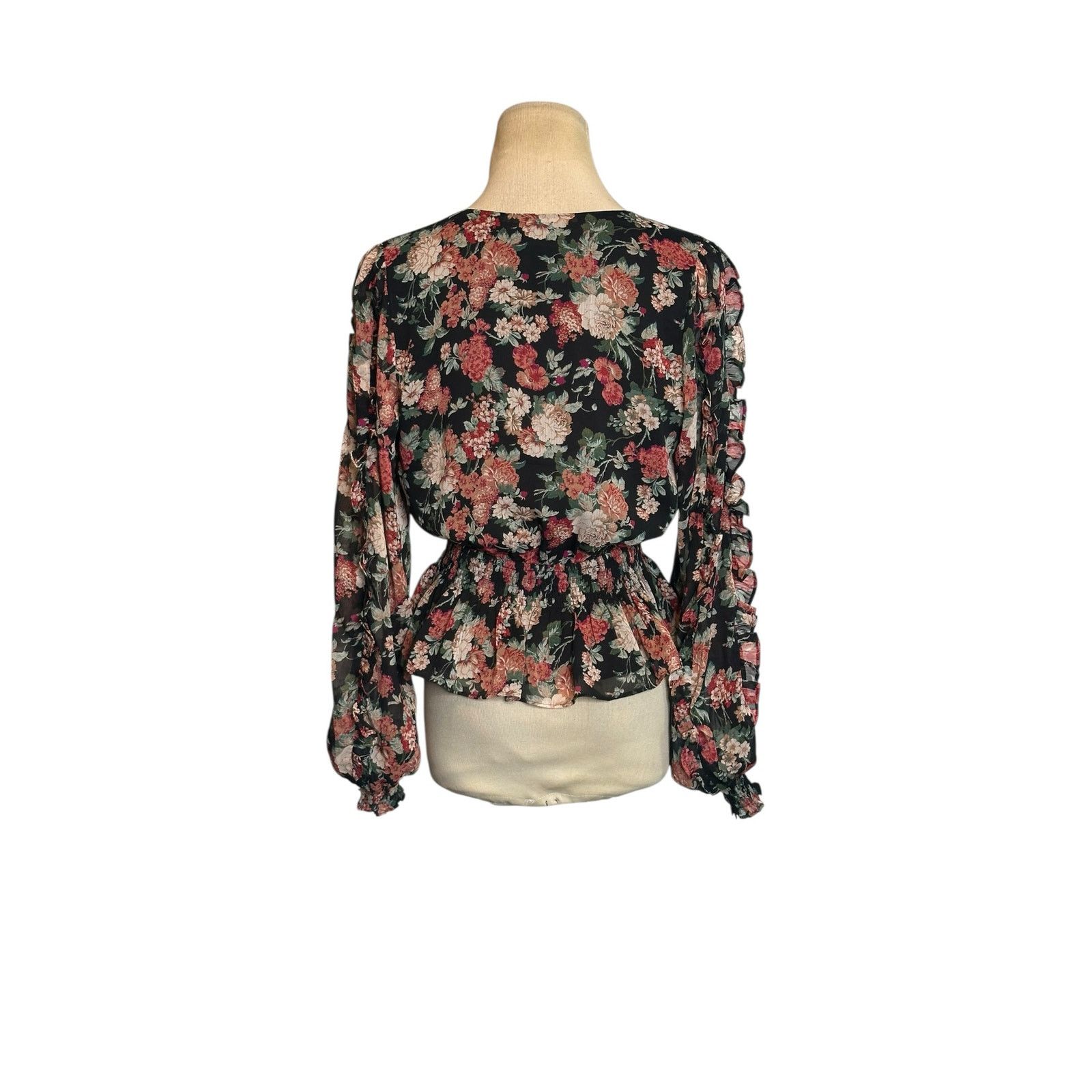 Express Express black red floral long sleeves blouse size XS Size XS / US 0-2 / IT 36-38 - 8 Thumbnail