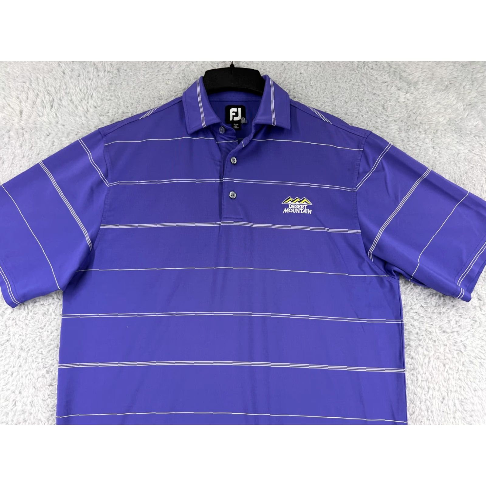 Footjoy FootJoy Polo Shirt Mens M Purple Striped 100% Polyester Regular Short Sleeve Golf Logo Size US M / EU 48-50 / 2 - 5 Thumbnail