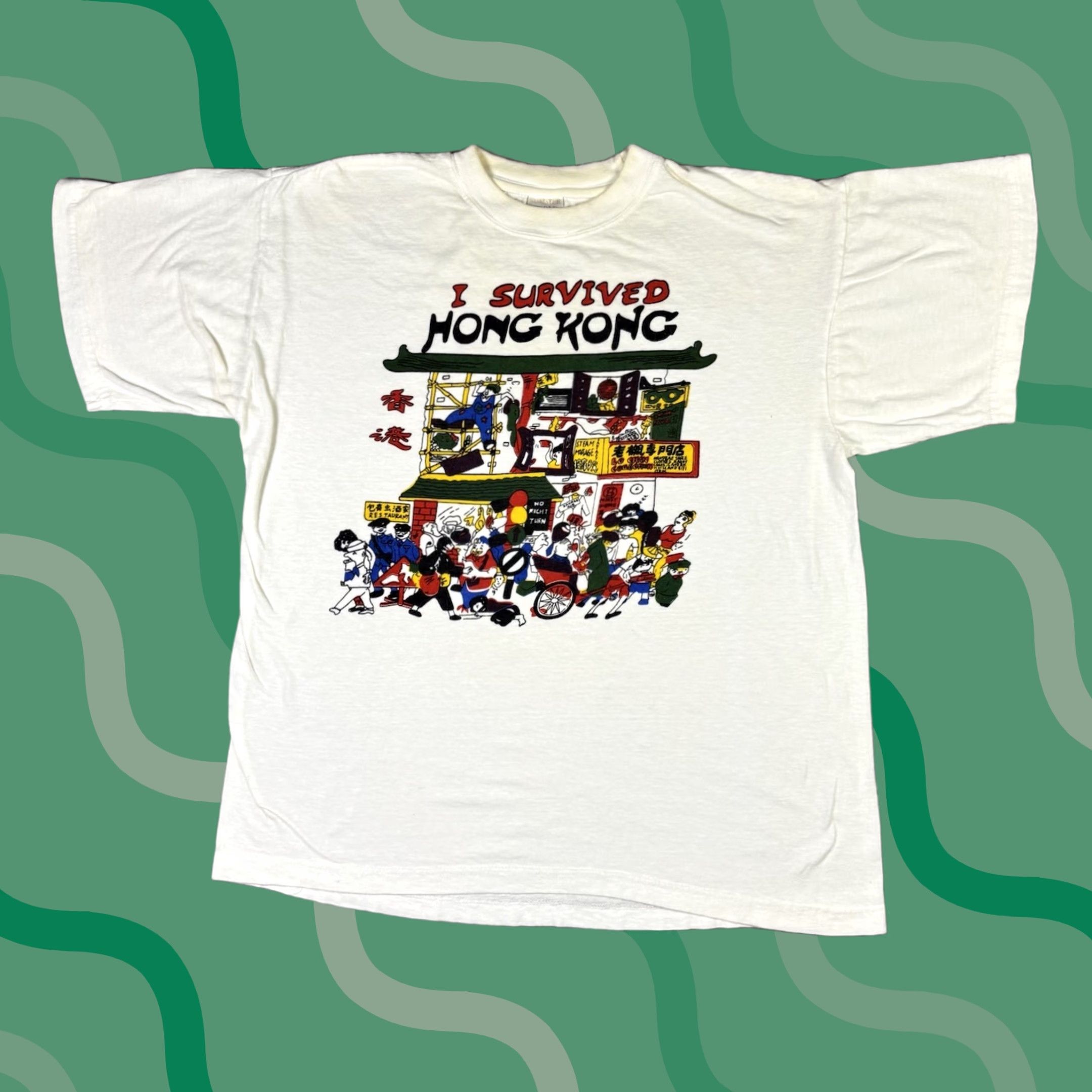 Vintage VINTAGE I Survived Hong Kong T Shirt Art Promo White size M 90s USA T-Shirt Mens Graphic Print Crew Neck Short Sleeve Cotton Vintage YES Size US M / EU 48-50 / 2 - 1 Thumbnail