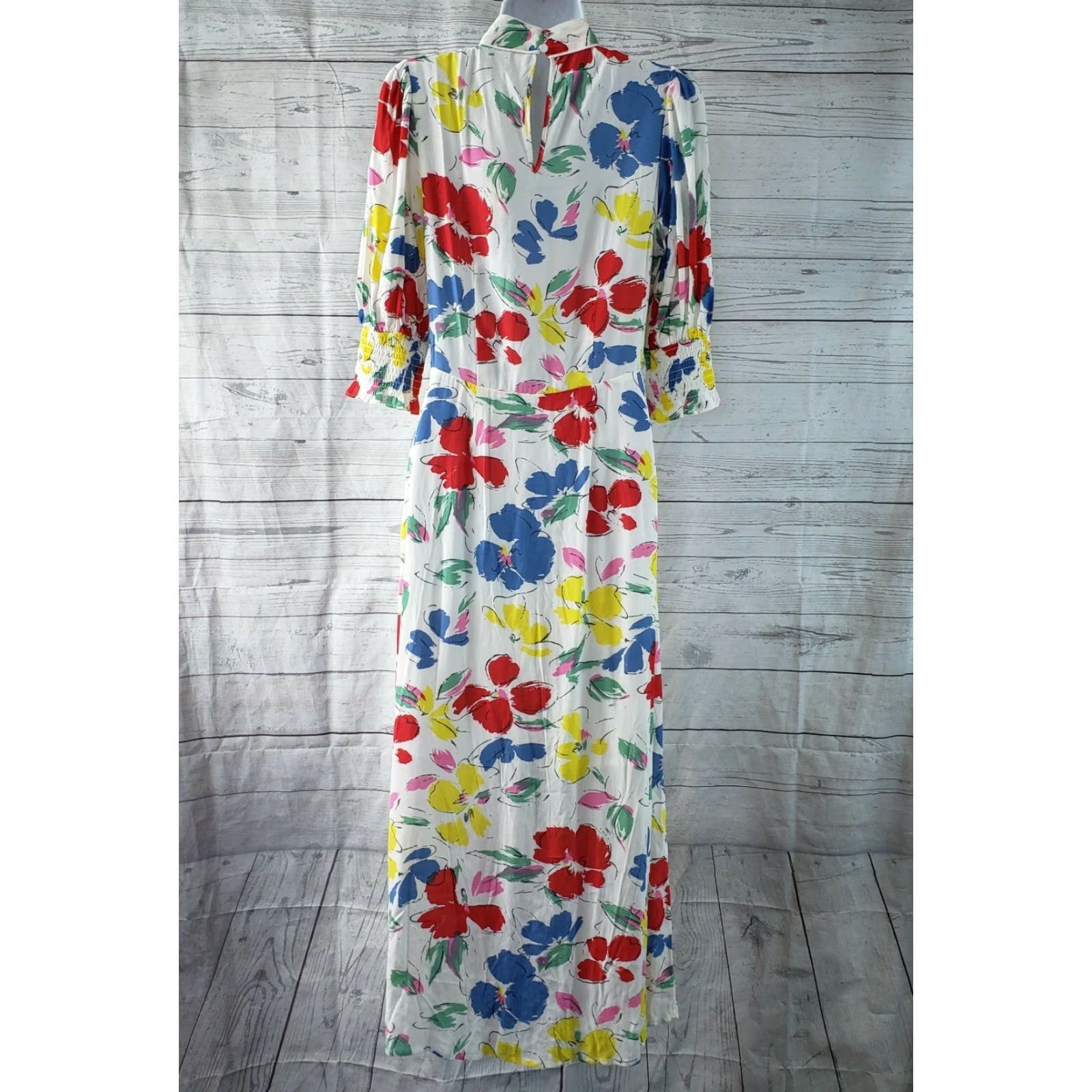 RIXO Rixo for Target Womens Cascade Dress Sz 6 White Blue Floral Mock Neck Maxi Dress Bodice Cascade Ruffle Half Sleeve Womens JS Size M / US 6-8 / IT 42-44 - 3 Thumbnail