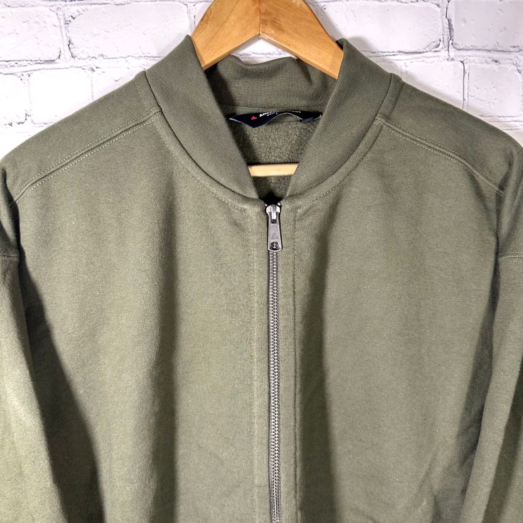 Vintage American Giant Bomber Jacket Large Olive Green Heavyweight Fleece Full Zip Mens Size US L / EU 52-54 / 3 - 2 Thumbnail