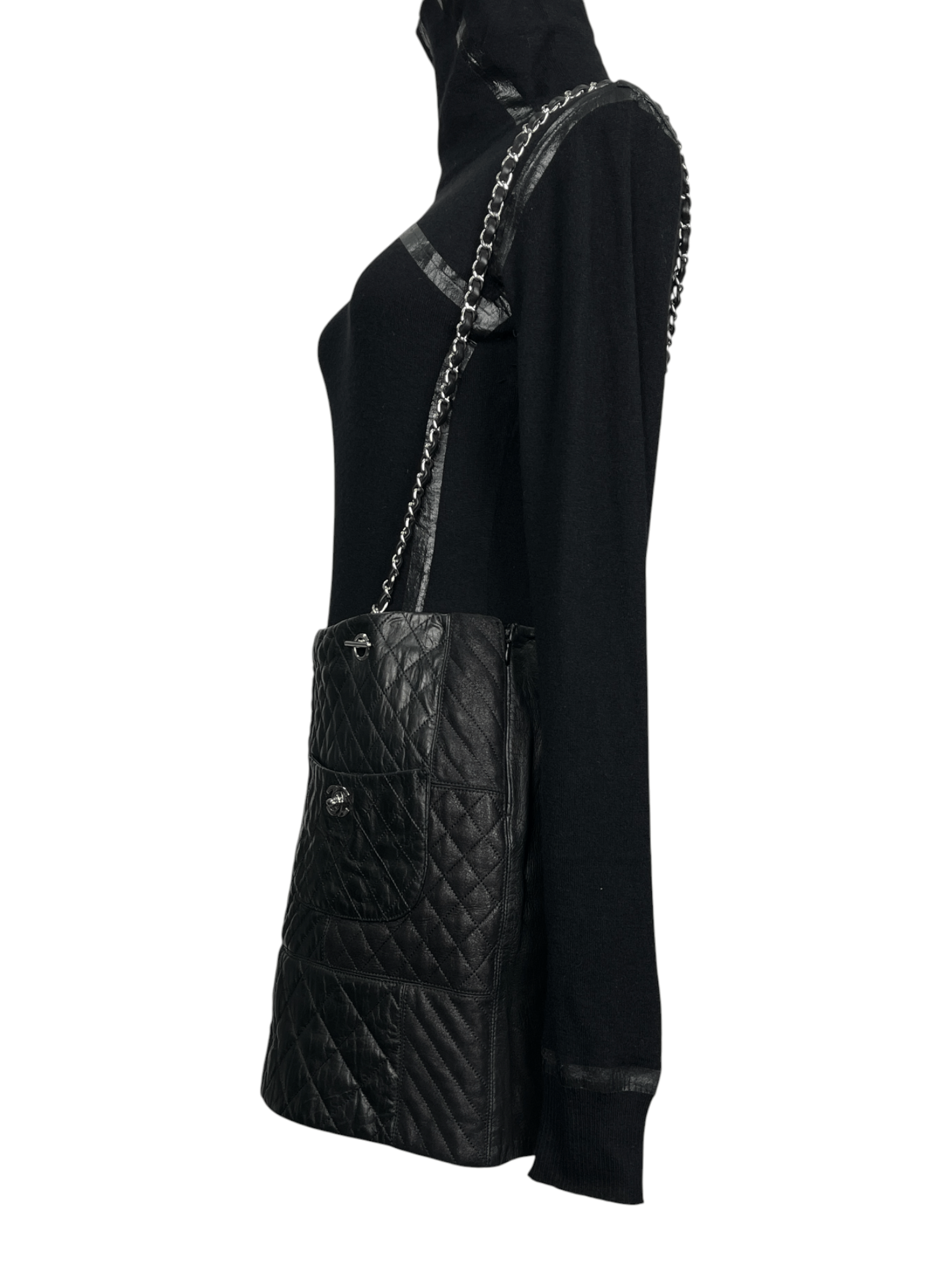 Chanel Chanel Black Quilted Lambskin Skirt With Chain Suspenders Size 26" / US 2 / IT 38 - 3 Thumbnail