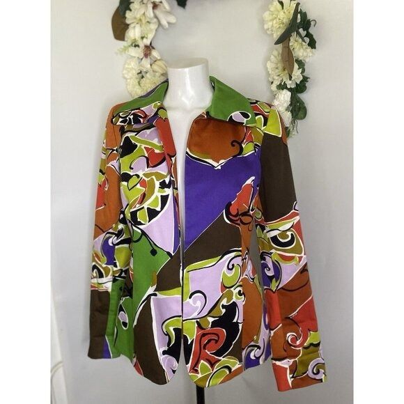 Other VTG Dana Buchman Size 4 Blazer Jacket Multi Color Abstract P Size S / US 4 / IT 40 - 6 Thumbnail