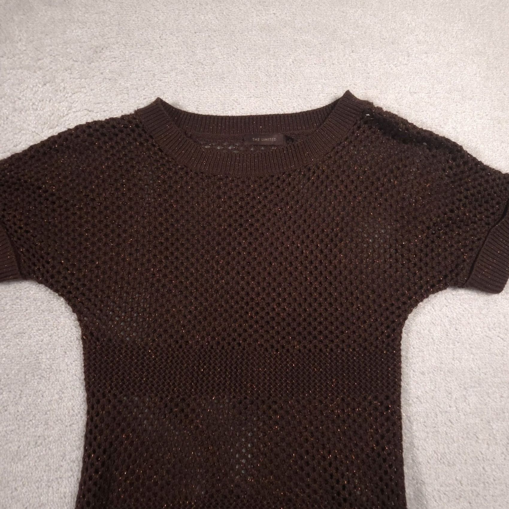 Vintage The Limited Sweater Womens Small Brown Open-Knit Short Sleeve Glitter Pullover Size S / US 4 / IT 40 - 3 Thumbnail