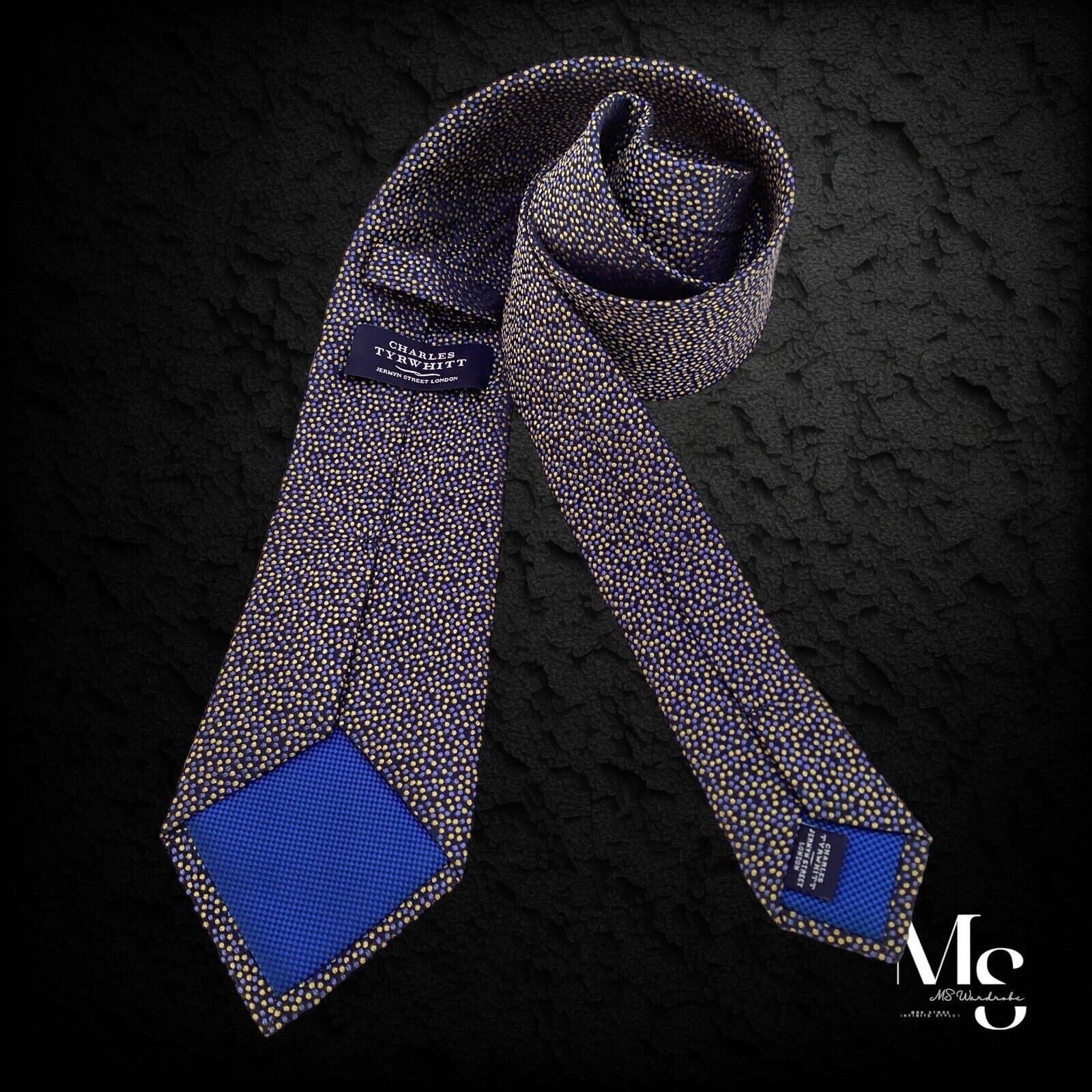 Charles Tyrwhitt CHARLES TYRWHITT XL Blue Gold Geometric Luxury Silk Tie W: 3 Size ONE SIZE - 2 Thumbnail