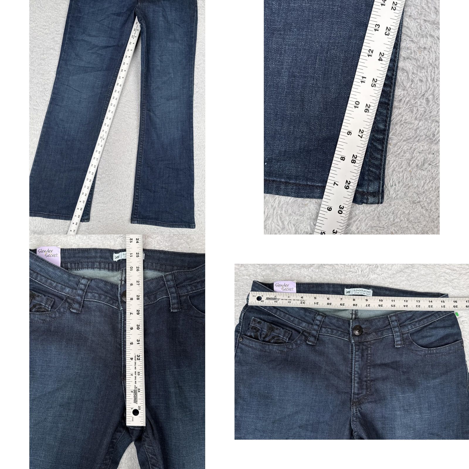 Lee Lee Jeans Womens 12S Slender Secret Bootcut Denim Blue Mid Rise 30 Inseam 32 Waist Floral Pockets Stretch Vintage No N/A Size 34" / US 12 / IT 48 - 8 Thumbnail