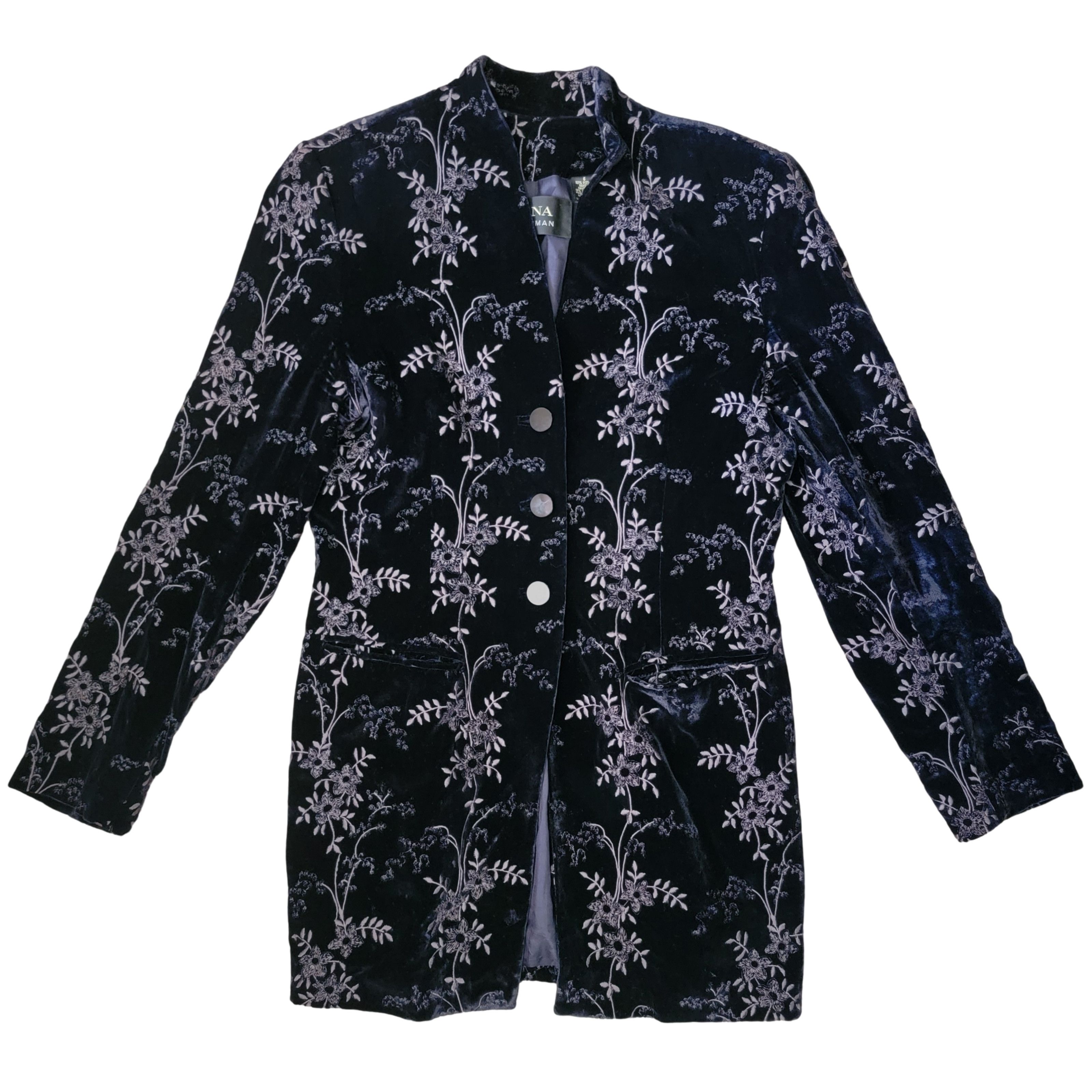 image of Designer Vintage Dana Buchman Black Velvet & Floral Blazer Jacket, Women's (Size Medium)
