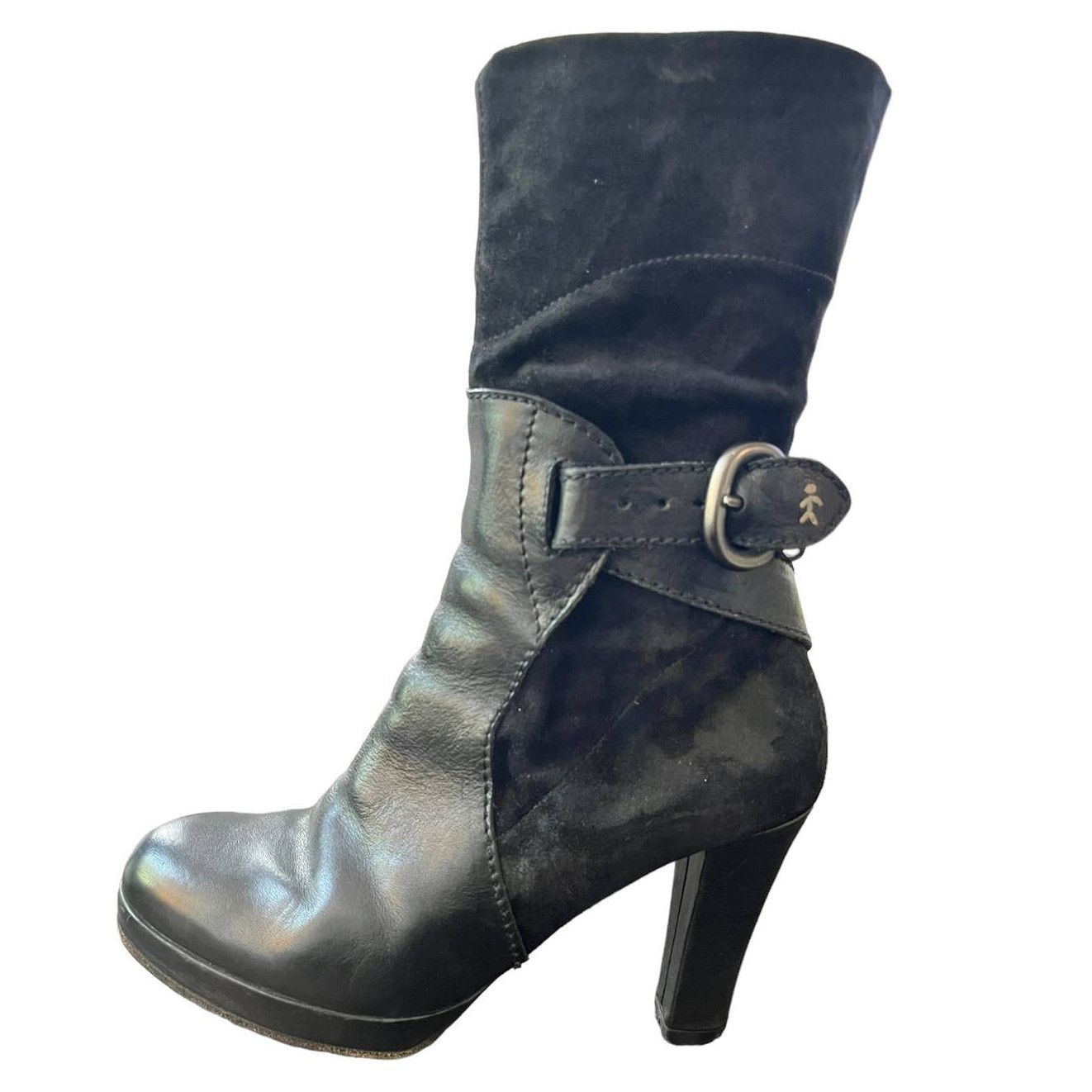 image of Henry Beguelin Black Suede & Leather Heel Shoesed Boots Size 7.5, Women's