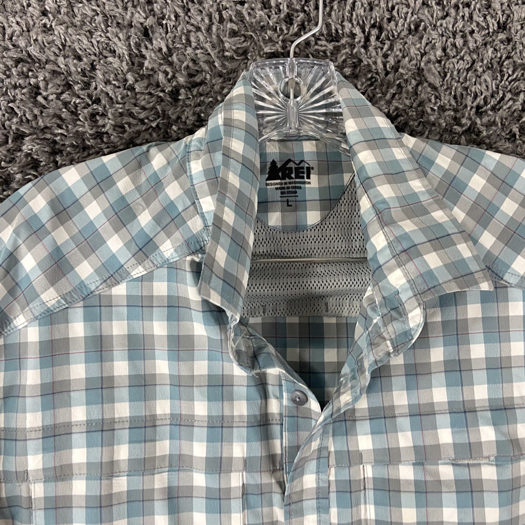 Vintage REI Shirt Blue Plaid Outdoor Button-Up Short Sleeve Men L Size US 33 - 6 Thumbnail