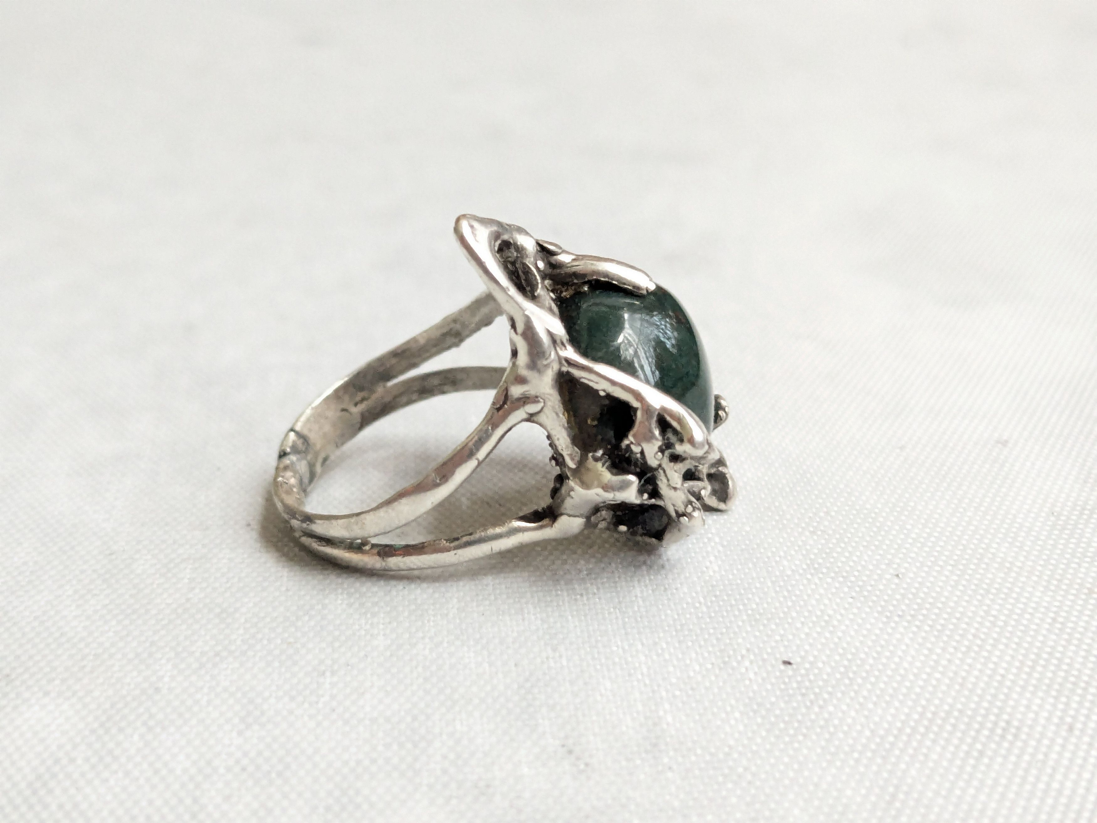 Jewelry Vintage Sterling Silver Ring Bloodstone 7.5 Brutalist Size ONE SIZE - 5 Thumbnail