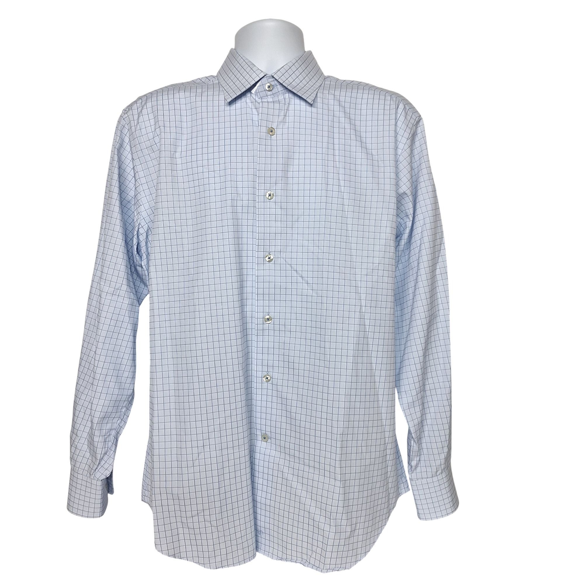 David Donahue David Donahue Dress Shirt Blue White Micro Check Luxury Prep Size US L / EU 52-54 / 3 - 2 Thumbnail