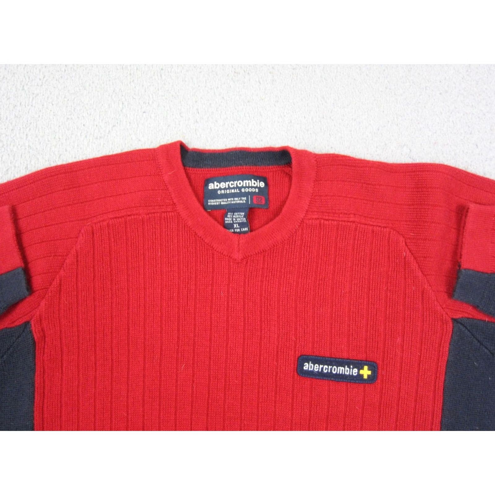 Abercrombie & Fitch VINTAGE Abercrombie Sweater Womens XL Red Ribbed V-Neck Y2k 80s 90s Classic Size XL / US 12-14 / IT 48-50 - 2 Thumbnail