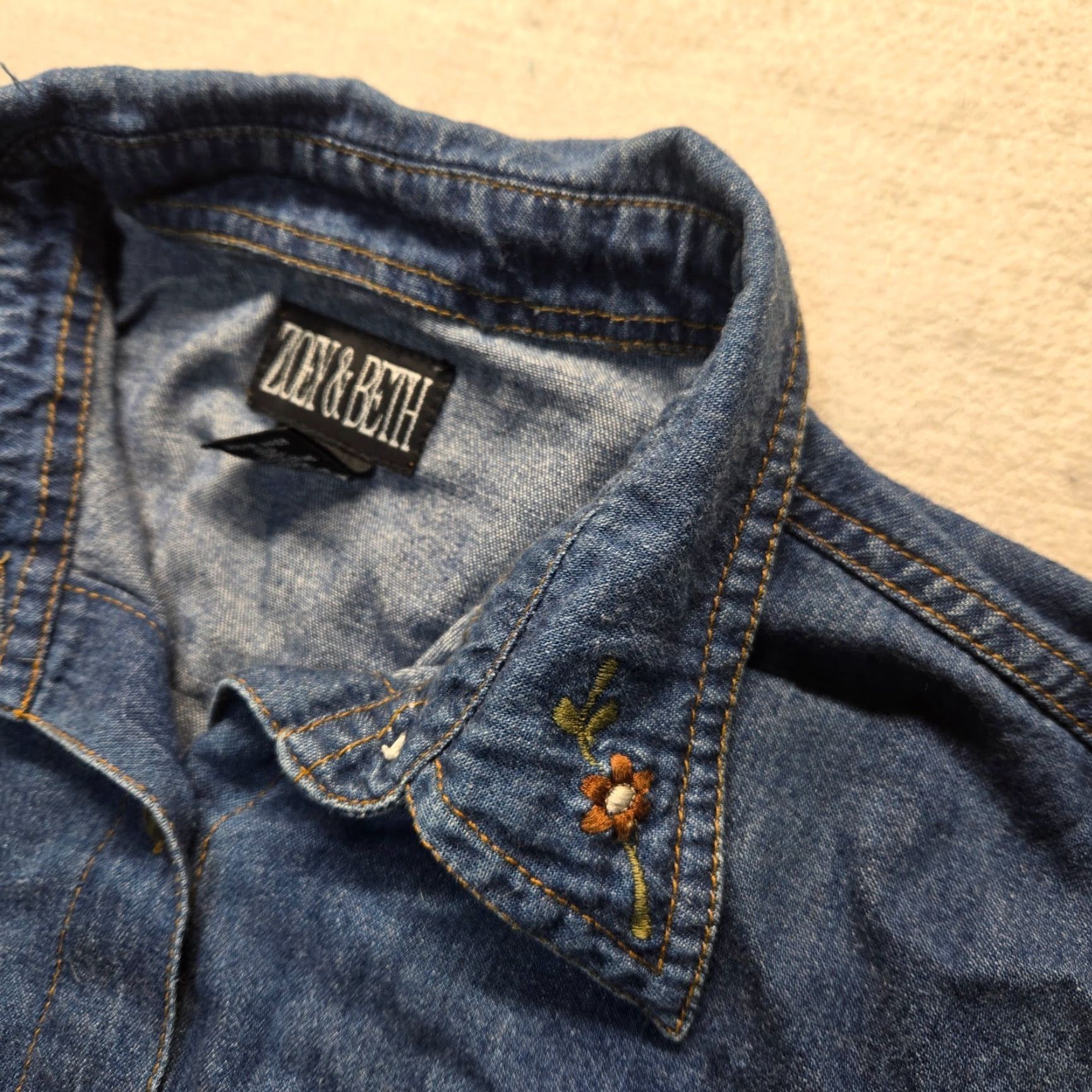 Denime Zoey Beth Shirt Denim Blue Floral Button Up Adult Women M Medium Size M / US 6-8 / IT 42-44 - 3 Thumbnail