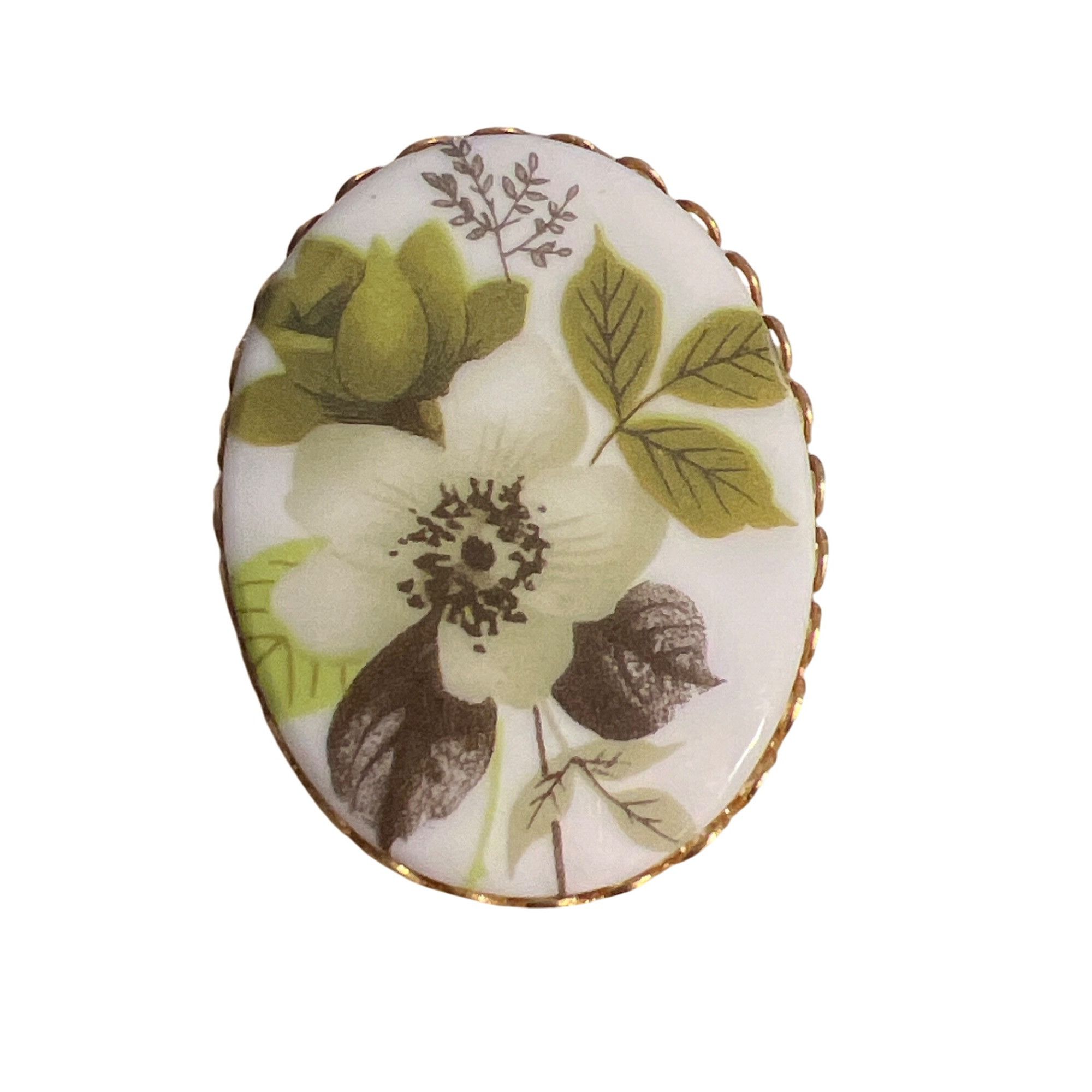 Other Vintage Ceramic Transferware Brooch Pin Green Black Flower O Size ONE SIZE - 1 Thumbnail