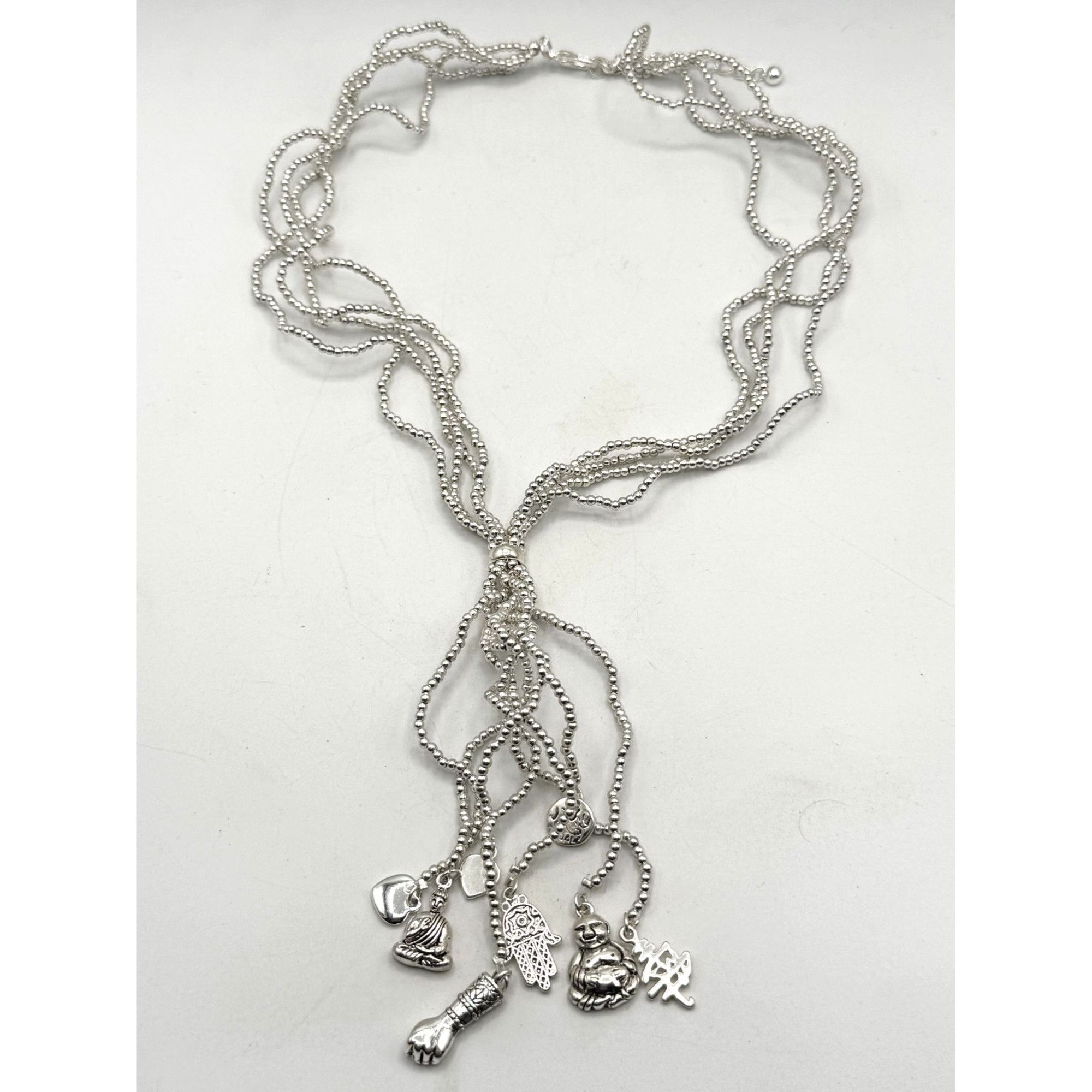 Vintage Beaded tassel silver tone lucky charm necklace Size ONE SIZE - 3 Thumbnail