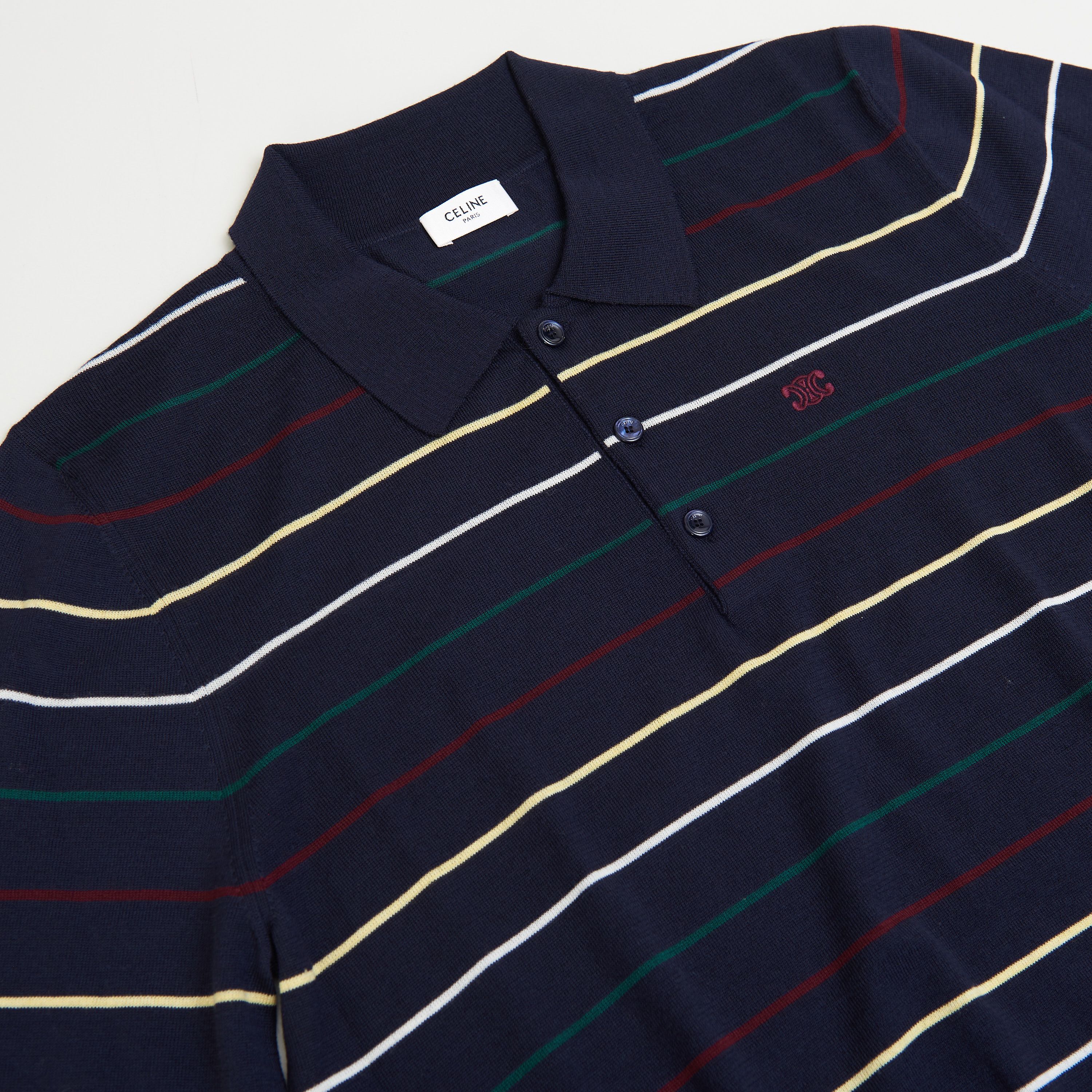 Celine Navy Blue Striped Polo Shirt - Embroidery, Fine Wool Size US L / EU 52-54 / 3 - 10 Thumbnail