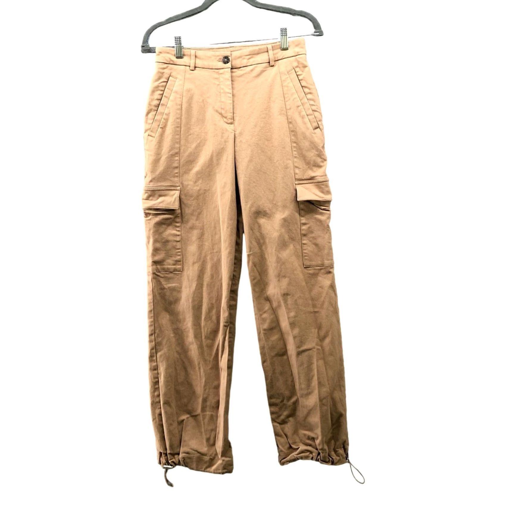 Express Express Cargo Jogger Pants Womens 4 Tan Baggy High Rise Drawstring Cargo Style Wide-Leg Pants Women's 4 Brown Cotton Blend Size 27" / US 4 / IT 40 - 2 Thumbnail