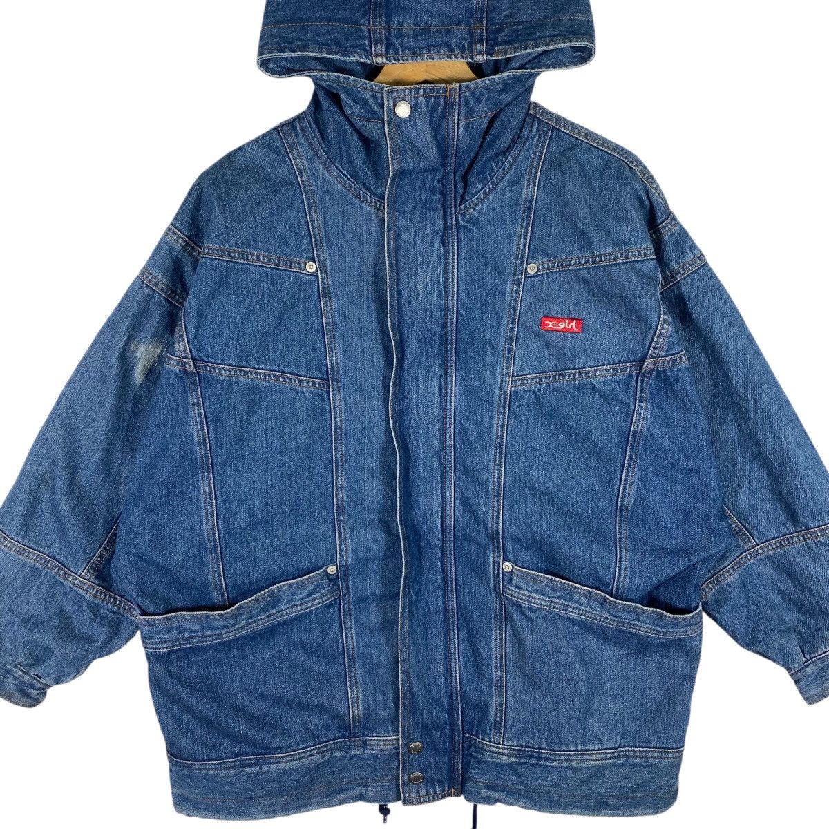 X-Girl Vintage X-Girl Denim Blouson Hoodie Zipper/Button Jacket Size XL / US 12-14 / IT 48-50 - 4 Thumbnail