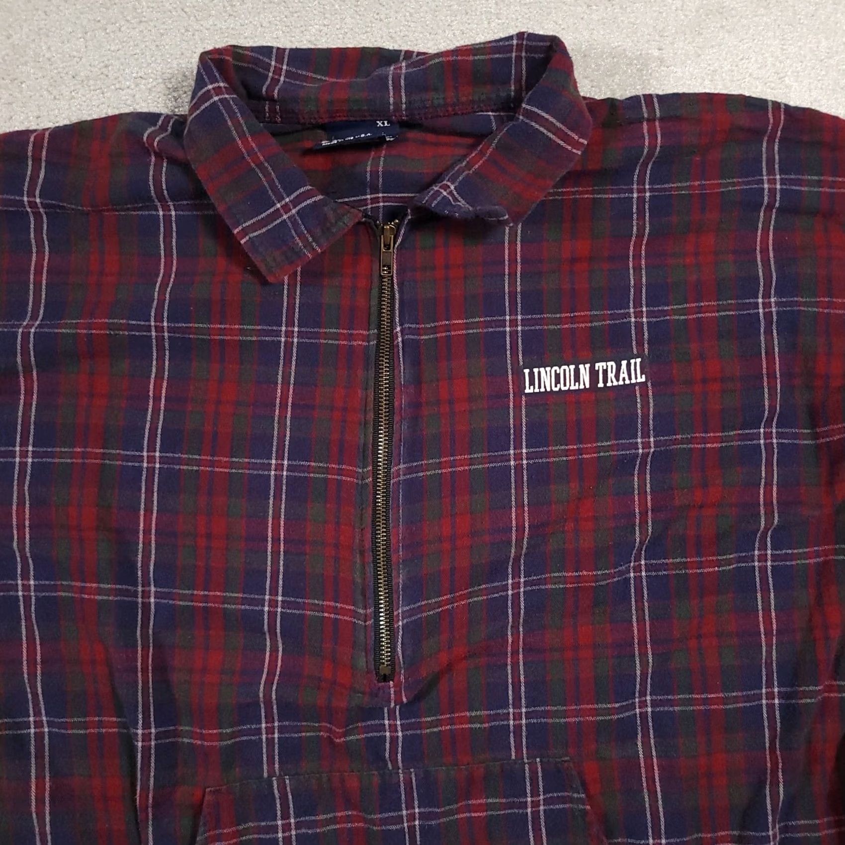 Salem Sportswear VINTAGE J&M Sportswear Jacket XL Mens Fleece 1/2 Zip Lincoln Trail Plaid Red USA 90s Hiking Winter Fall Spring Size US XL / EU 56 / 4 - 3 Thumbnail