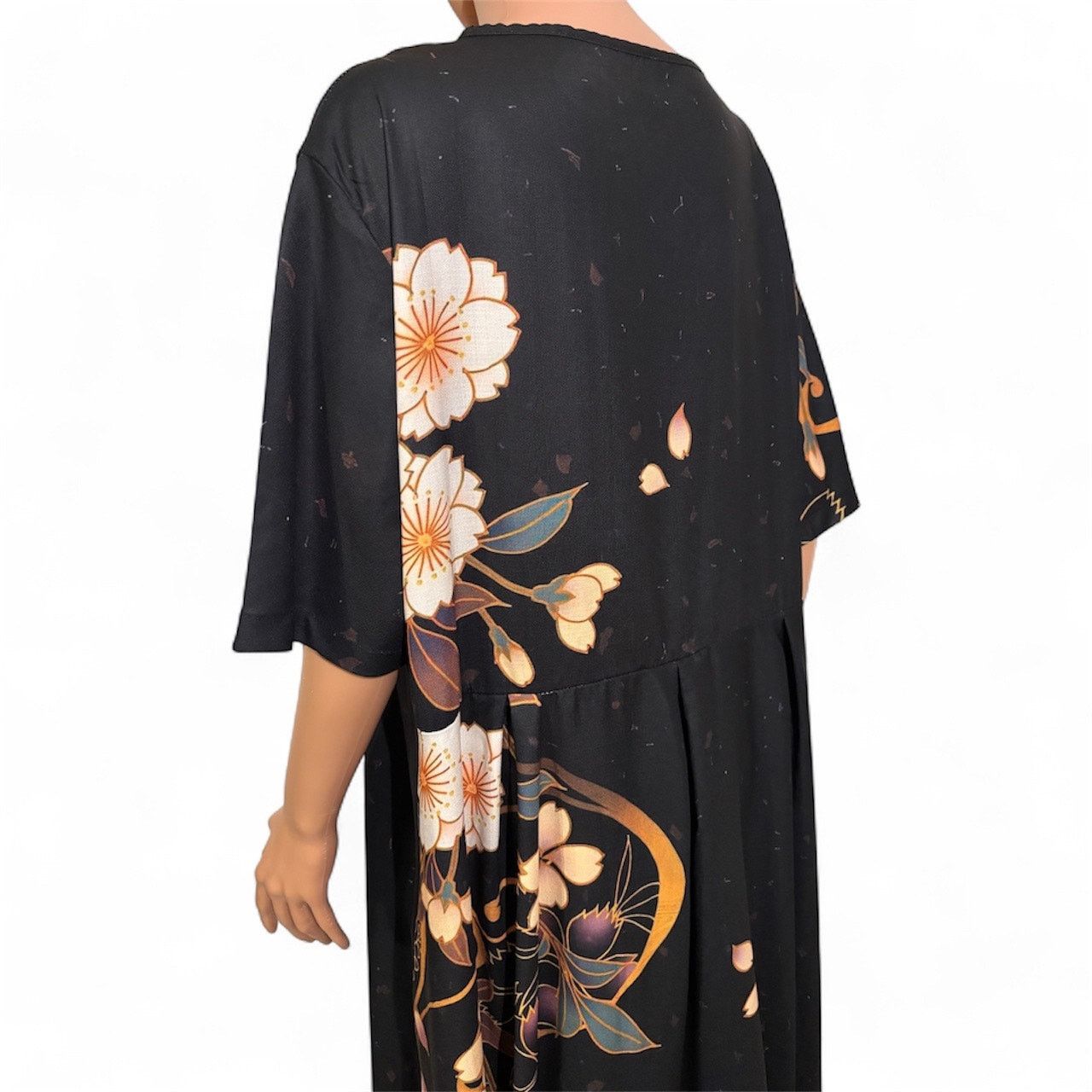 The Unbranded Brand Fsqjgq Black Floral Full Length Dress 5XL Size 4XL / US 24-26 - 3 Thumbnail