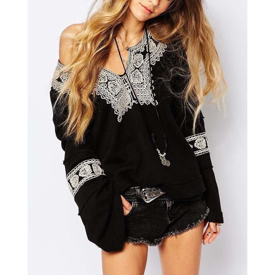 Free People Free People $148 Santa Maria Black Embroidered Pullover XS Size XS / US 0-2 / IT 36-38 - 1 Thumbnail