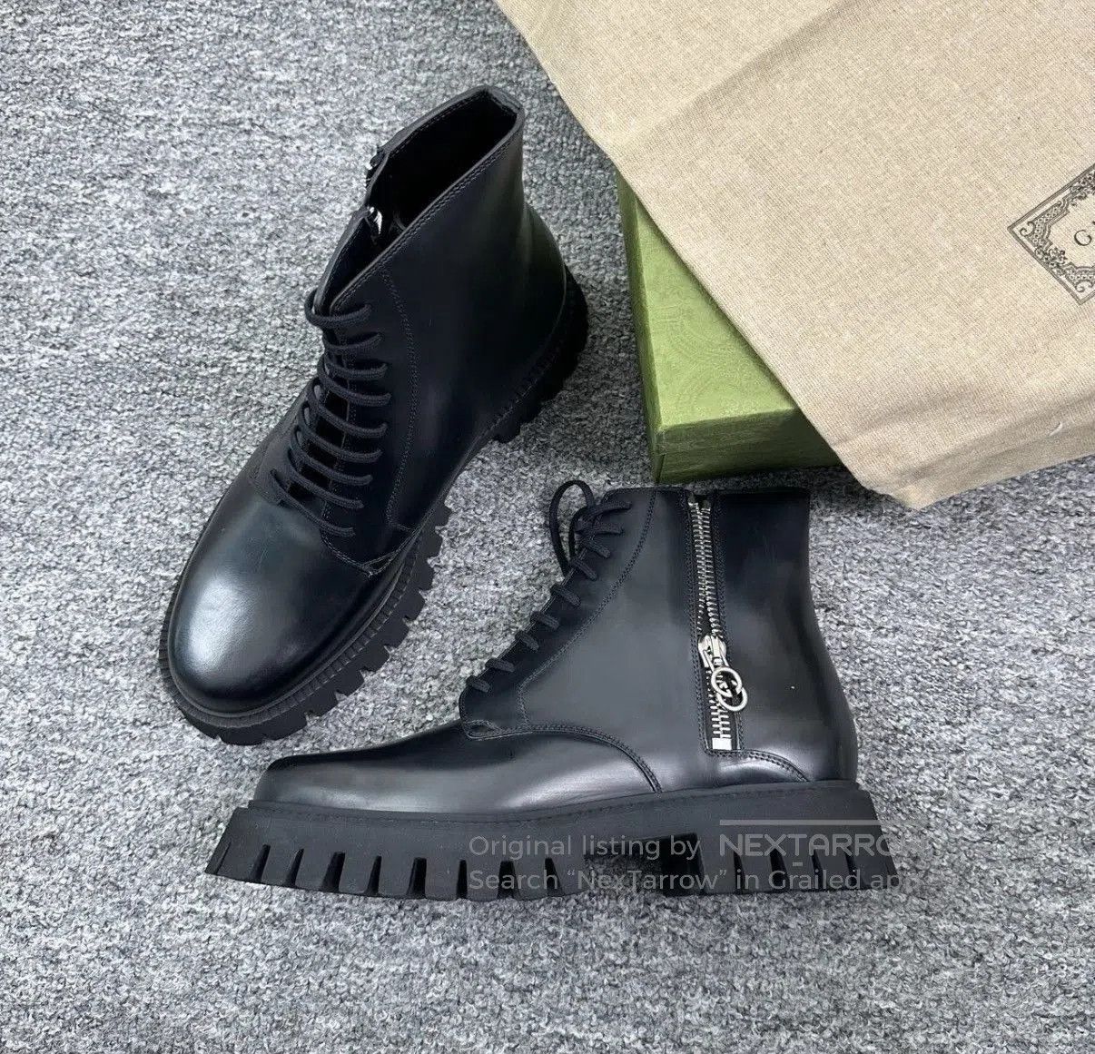 Gucci Black Leather Lace-Up Ankle Boots with Zipper. Size US 9 / EU 42 - 1 Thumbnail