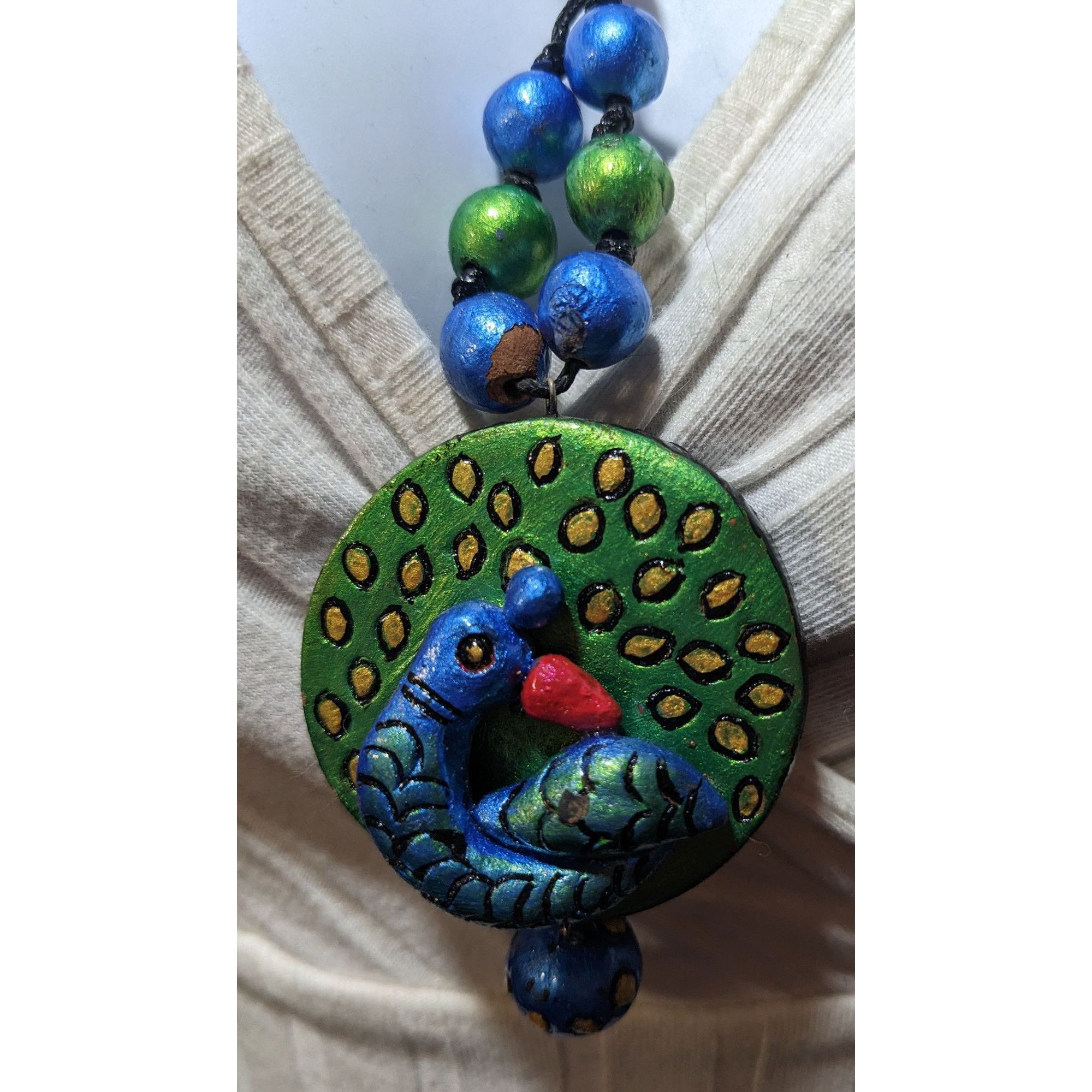Other Vintage Terra Cotta Medallion Metallic Peacock Pendant Neckl Size ONE SIZE - 7 Thumbnail