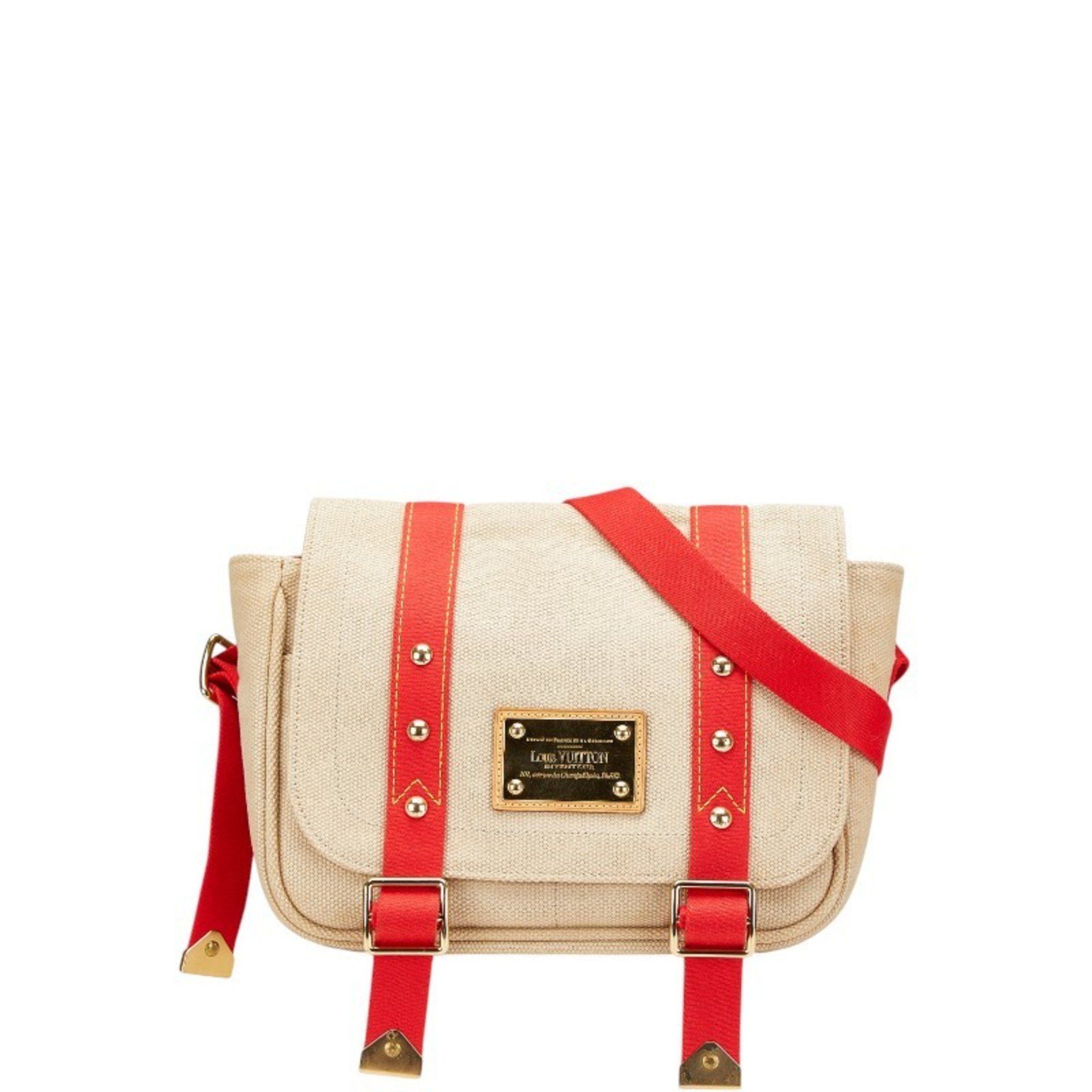 Louis Vuitton Antigua Buzas Pm Shoulder Bag M40041 Beige Red Canvas Leather Women's Louis Vuitton