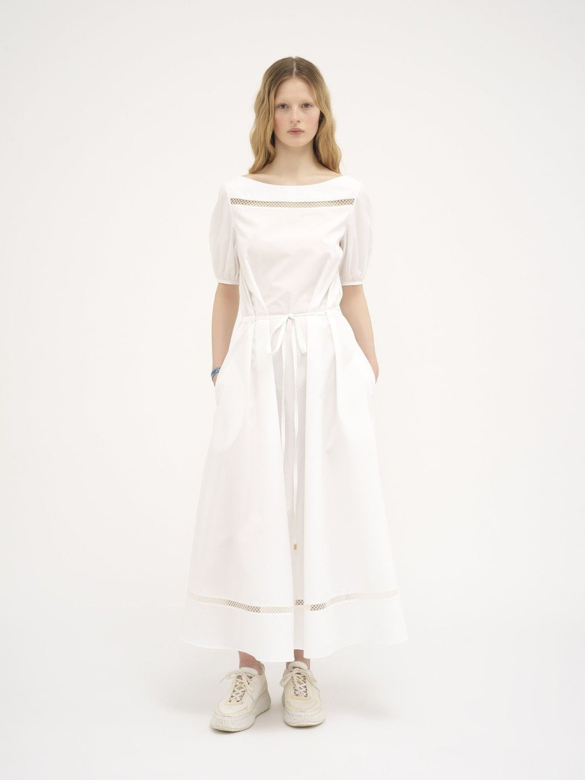 Chloe o1loc1c10425 Boat-Neck Flared Dress in White Size S / US 4 / IT 40 - 3 Thumbnail