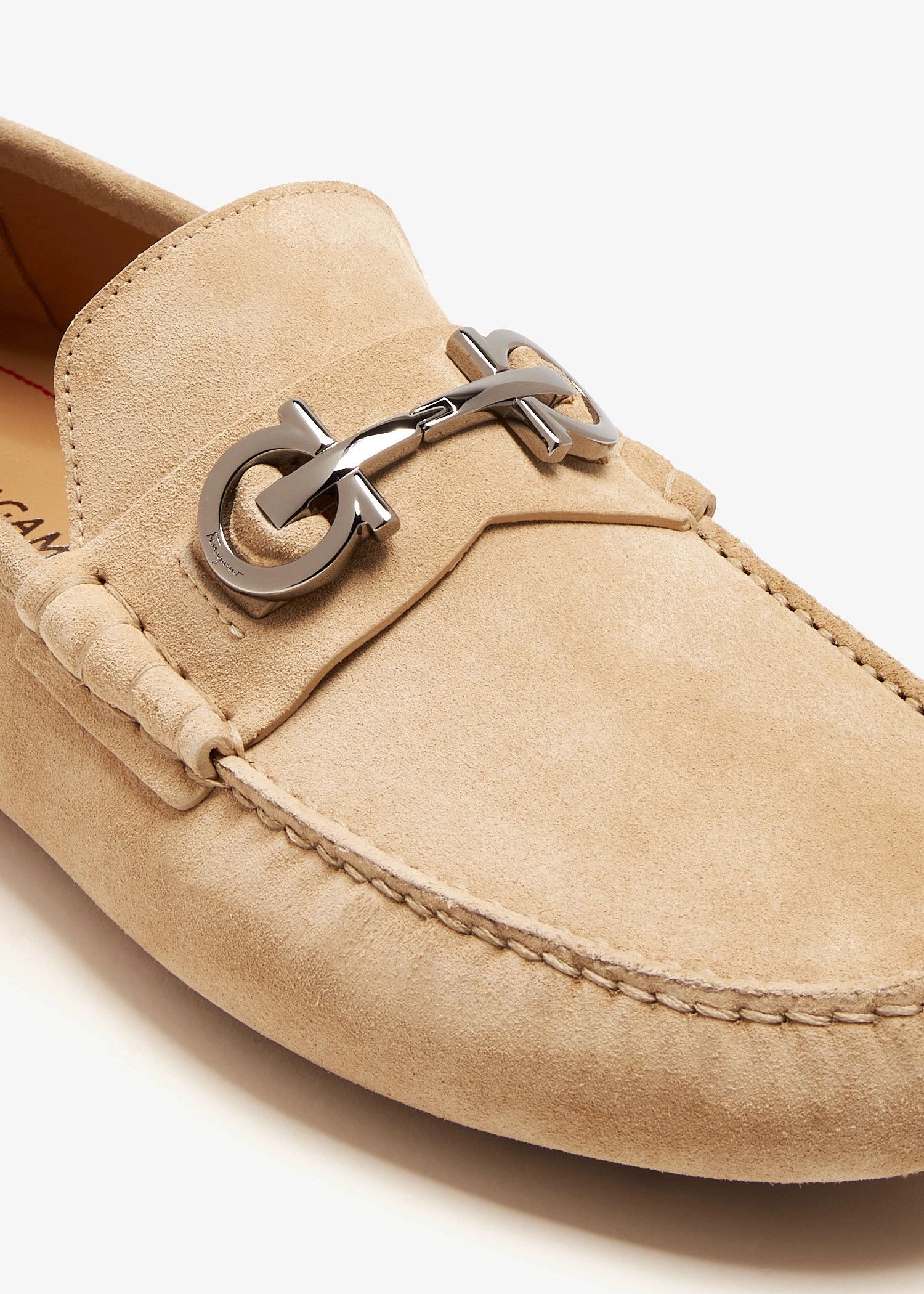Salvatore Ferragamo o1s1rm0725 Gancini Suede Loafers in Beige Size US 11 / EU 44 - 3 Thumbnail