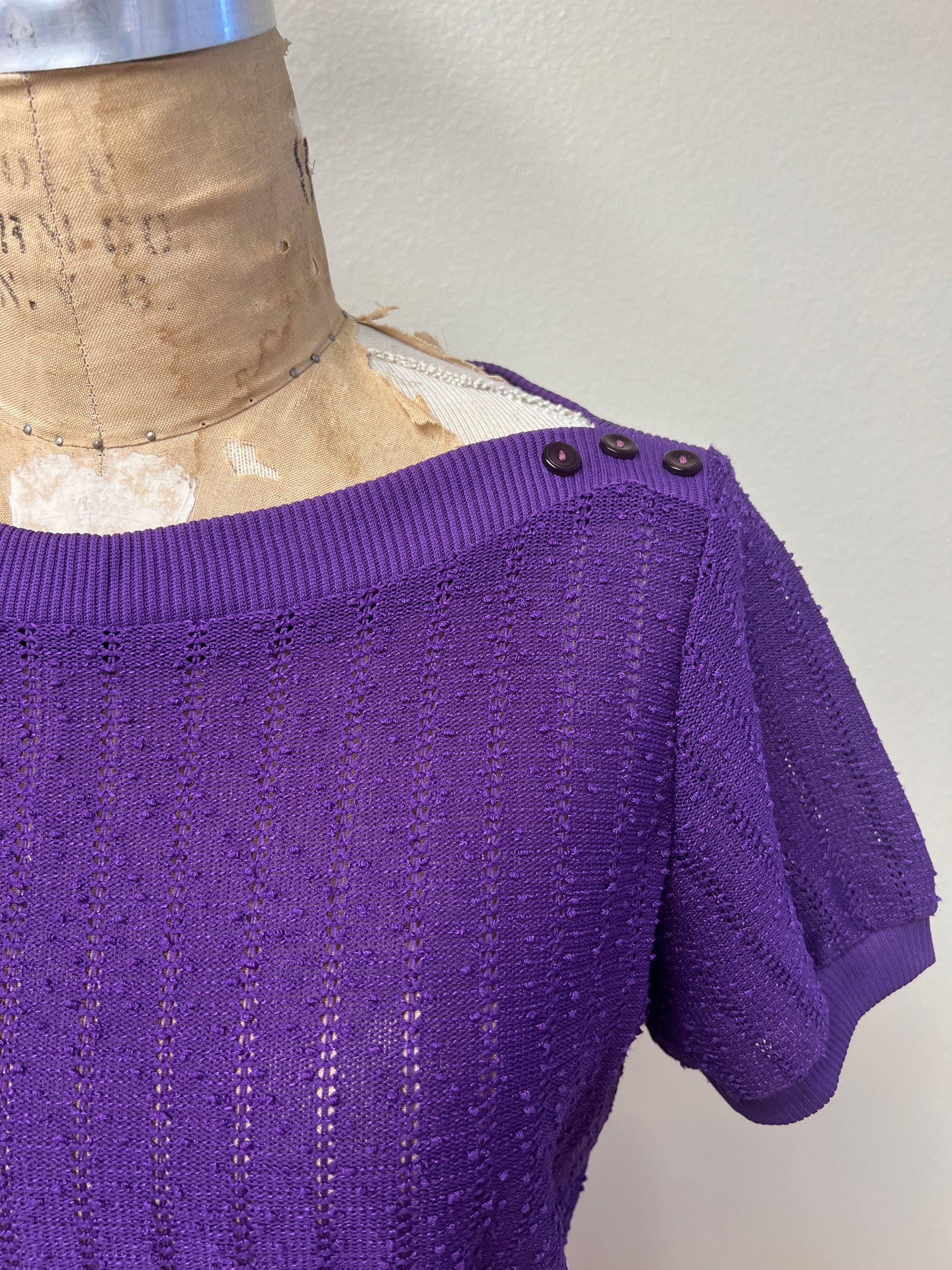 Other EUC Vintage 70s 80s Knit See Through Purple Dress Size M / US 6-8 / IT 42-44 - 5 Thumbnail