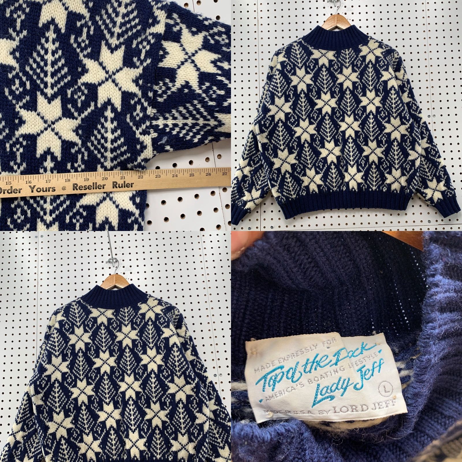 Vintage VINTAGE Lord & Jeff Knit Sweater Women L Blue Snowflake 22x23.5 Cardigan Crew Neck Long Sleeve Mens? Size L / US 10 / IT 46 - 8 Thumbnail