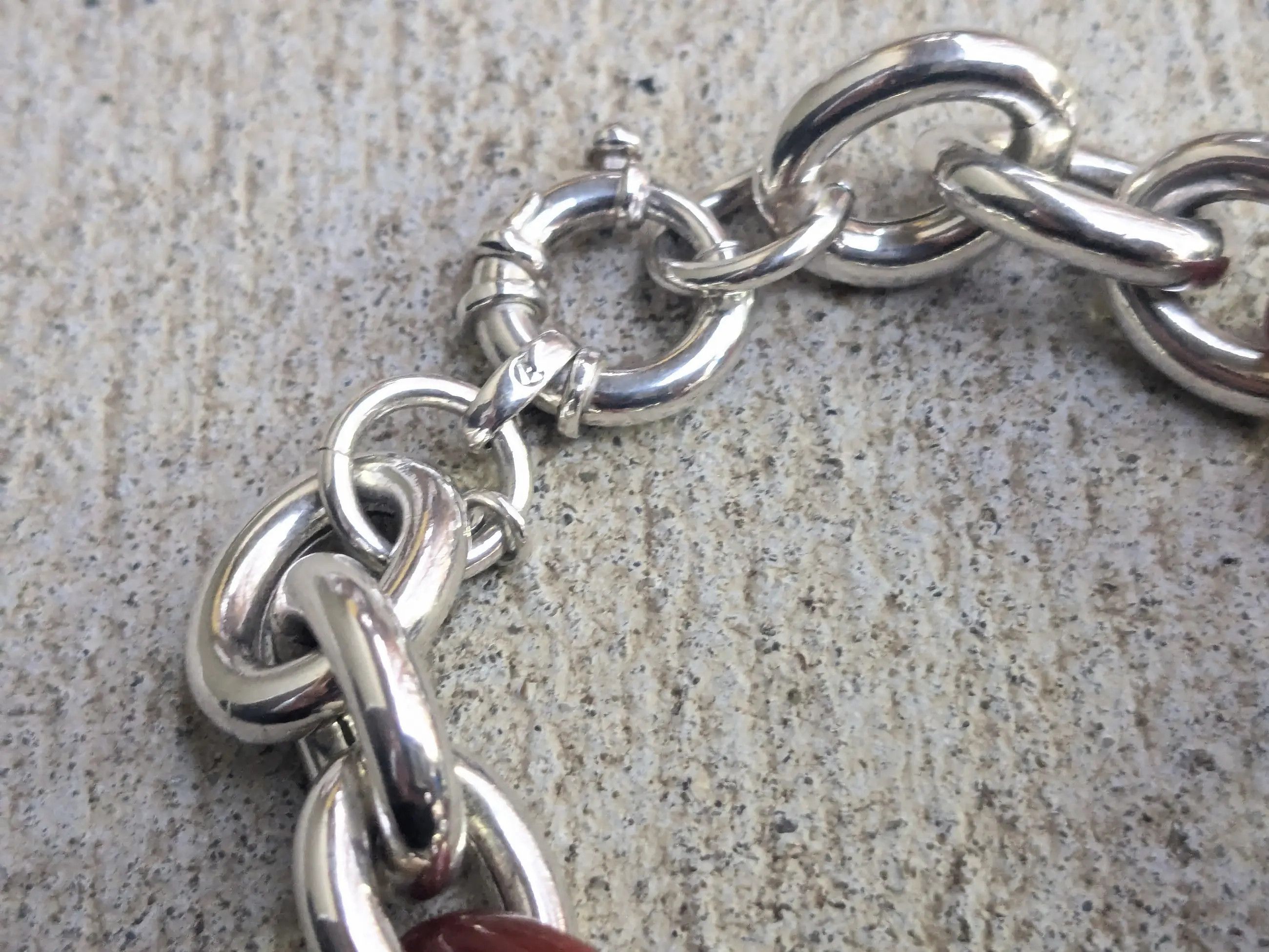 Jewelry Vintage Sterling Silver Bracelet Carnelian Oval 6.75 Italy Size 26 - 7 Thumbnail