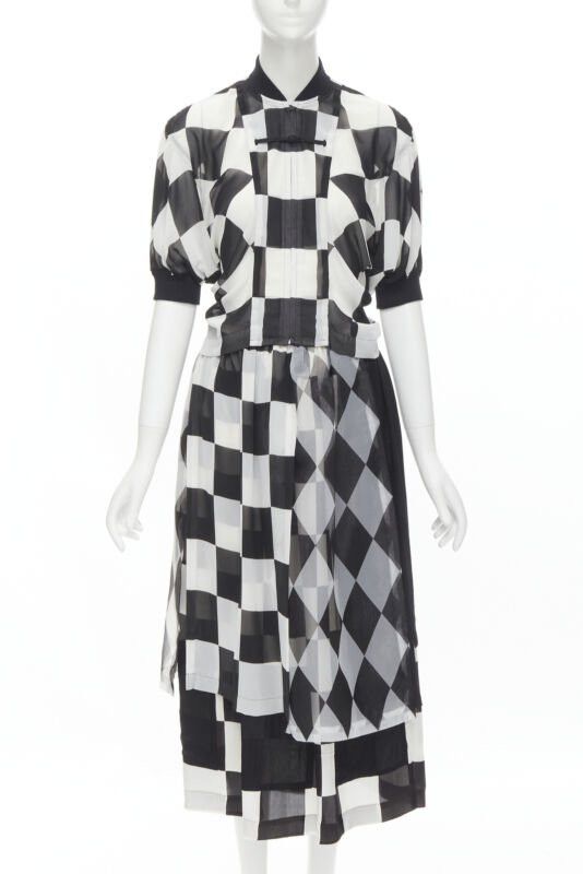 Comme des Garcons COMME DES GARCONS 1988 Runway black white chessboard checkered bomber skirt S Size S / US 4 / IT 40 - 1 Thumbnail