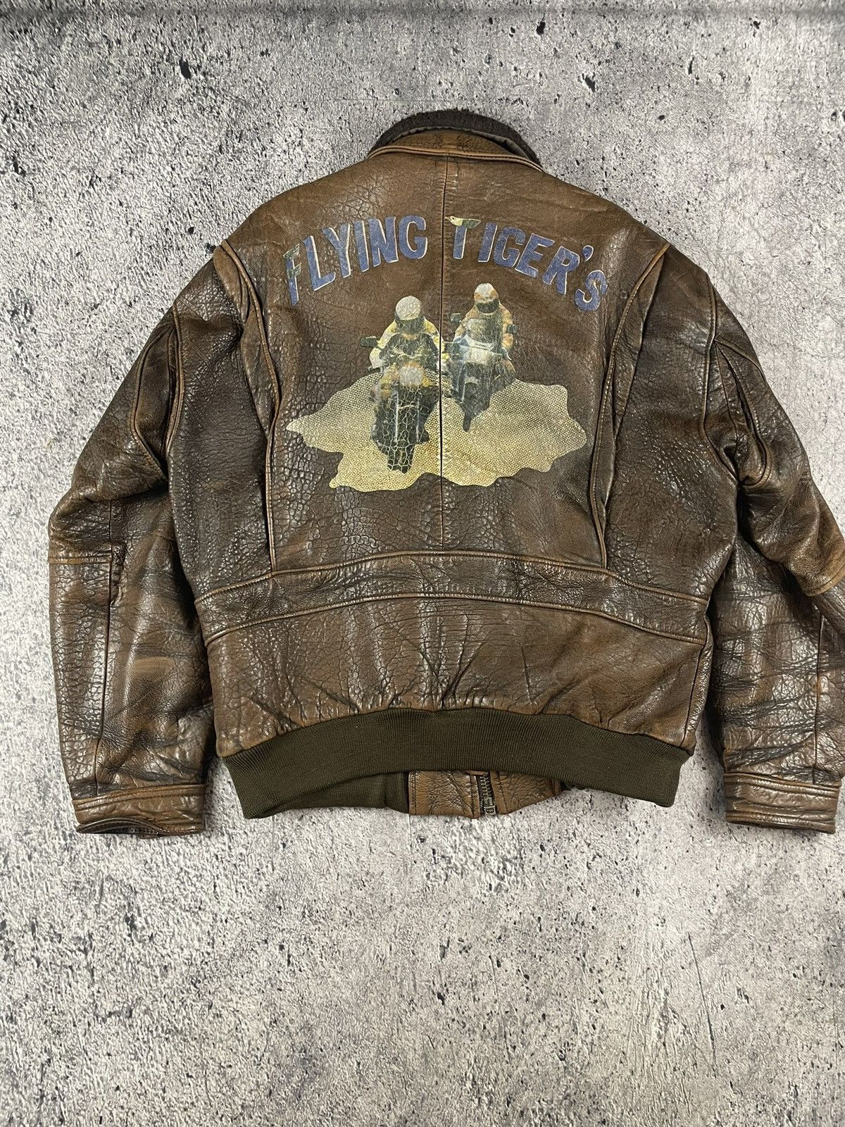 Vintage Flying Tigers Distressed Leather MA-1 Jacket