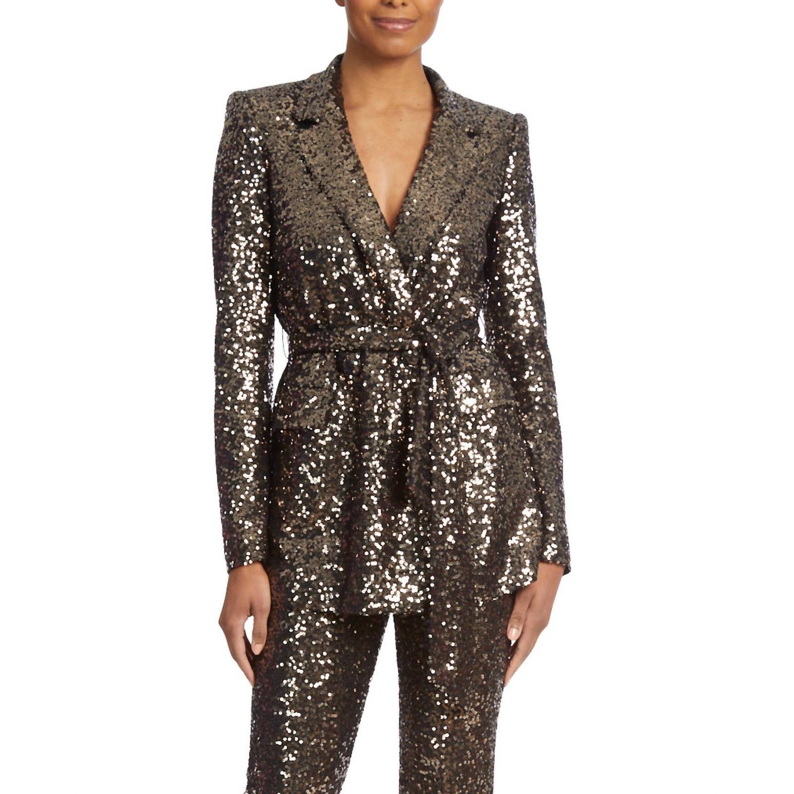 Badgley Mischka BADGLEY MISCHKA Belted Sequin Blazer In Cocoa Gold ...