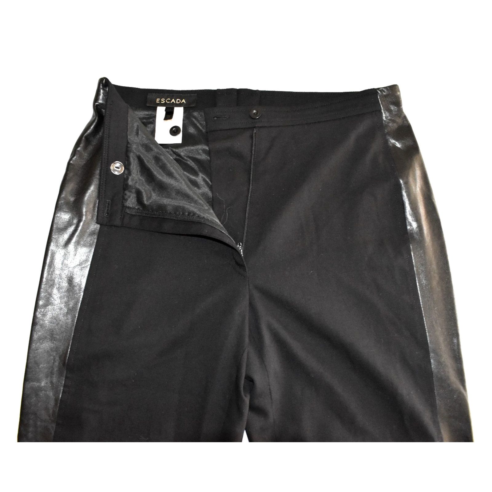Escada ESCADA Black Wool Blend Faux Leather Side Panel Pants Sz 40 Size 30" / US 8 / IT 44 - 3 Thumbnail
