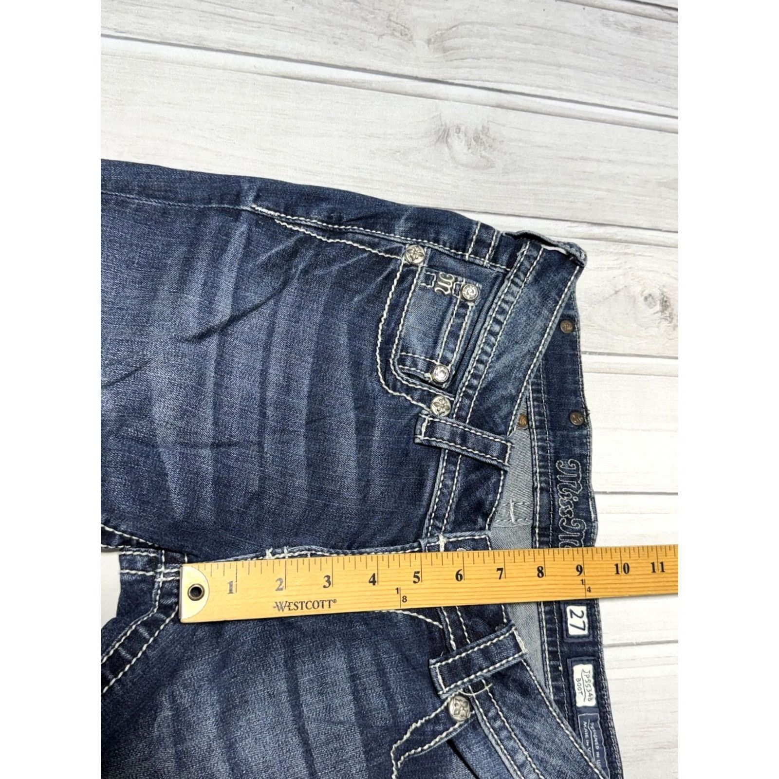Miss Me Miss Me Jeans 27 Blue Bootcut Studded Bling Thick Stitch Denim Pants JP5534B Jeans Size 27" / US 4 / IT 40 - 6 Thumbnail