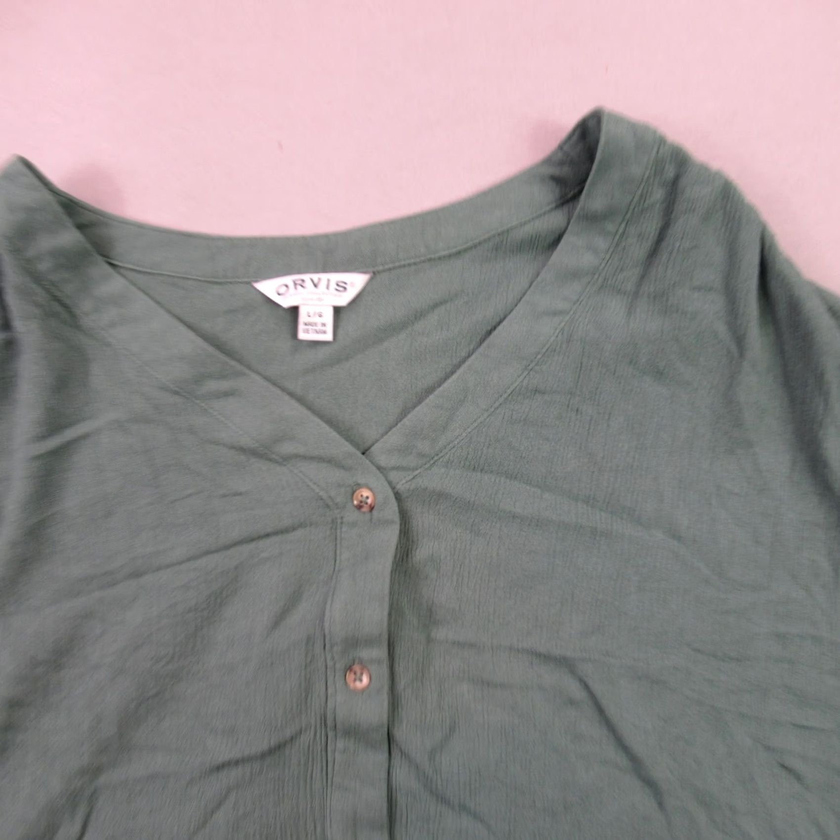 Orvis Orvis Shirt Womens L Short Sleeve Pockets Button Front Casual Green Size L / US 10 / IT 46 - 2 Thumbnail