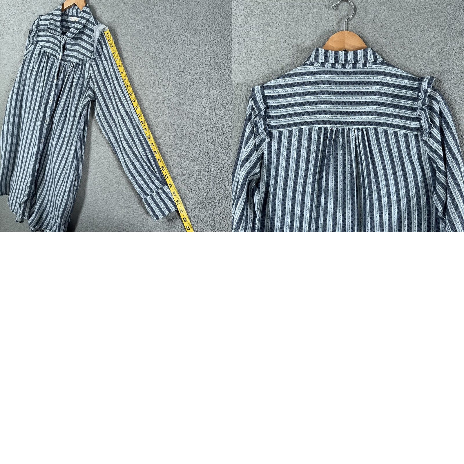 Vintage Roller Rabbit Linen Dress Womens Large Blue Stripe Button up Boho Tunic Shirt Size L / US 10 / IT 46 - 9 Thumbnail