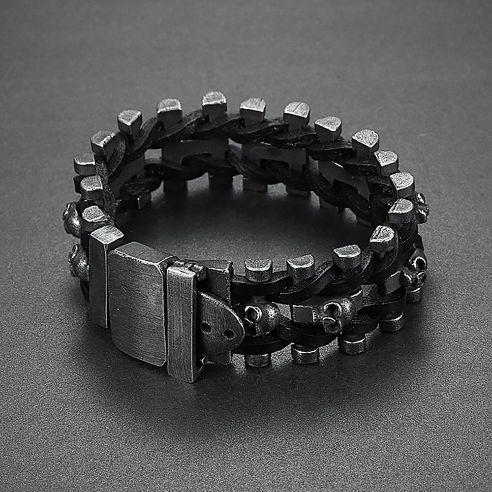 Jewelry Skull Braided Leather Bracelets Size ONE SIZE - 1 Thumbnail